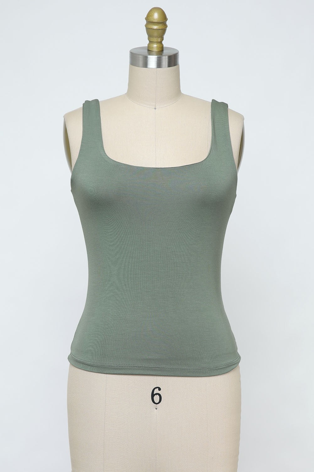 Final Touch Double Layer Square Neck Sleeveless Knit Tank - Olive