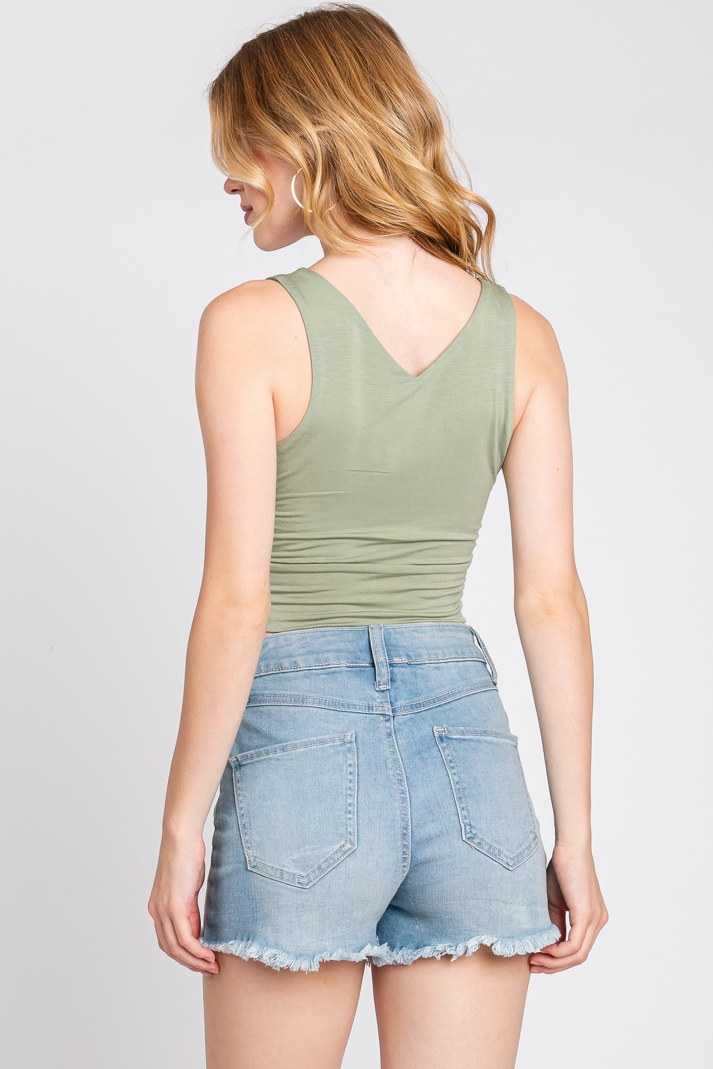 Final Touch Double Layer V-Neck Crop Knit Tank - Fern Green