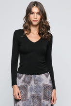 Load image into Gallery viewer, Final Touch Double Layer V-Neck Long Sleeve Knit Top - Black
