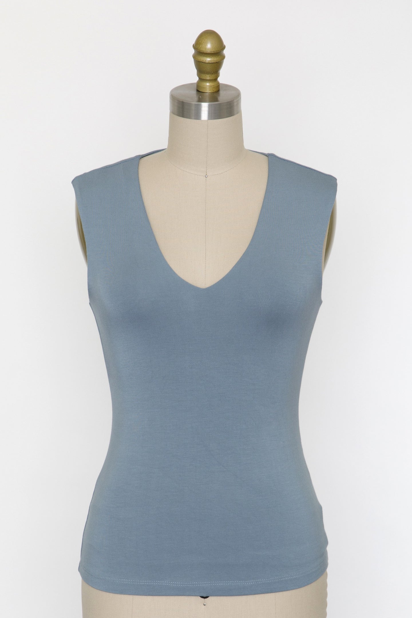 Final Touch Double Layer V-Neck Wide Strap Sleeveless Knit Tank - Ash Blue