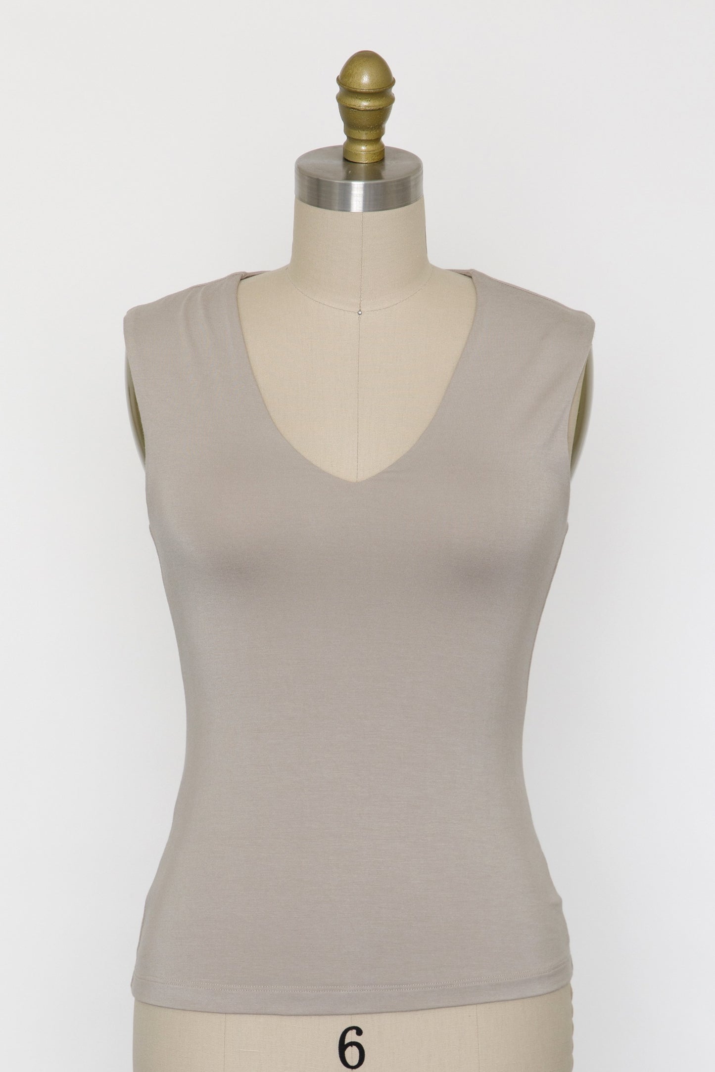 Final Touch Double Layer V-Neck Wide Strap Sleeveless Knit Tank - Fog