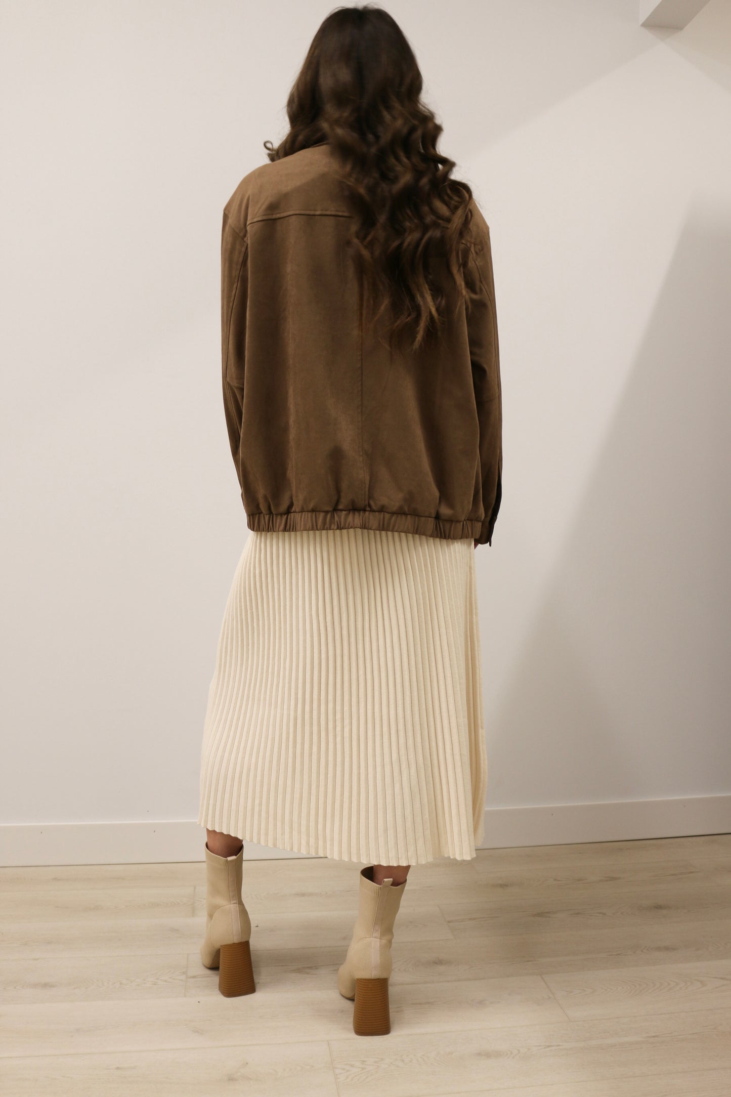 Alice Pleated Sweater Knit Midi Skirt - Cream