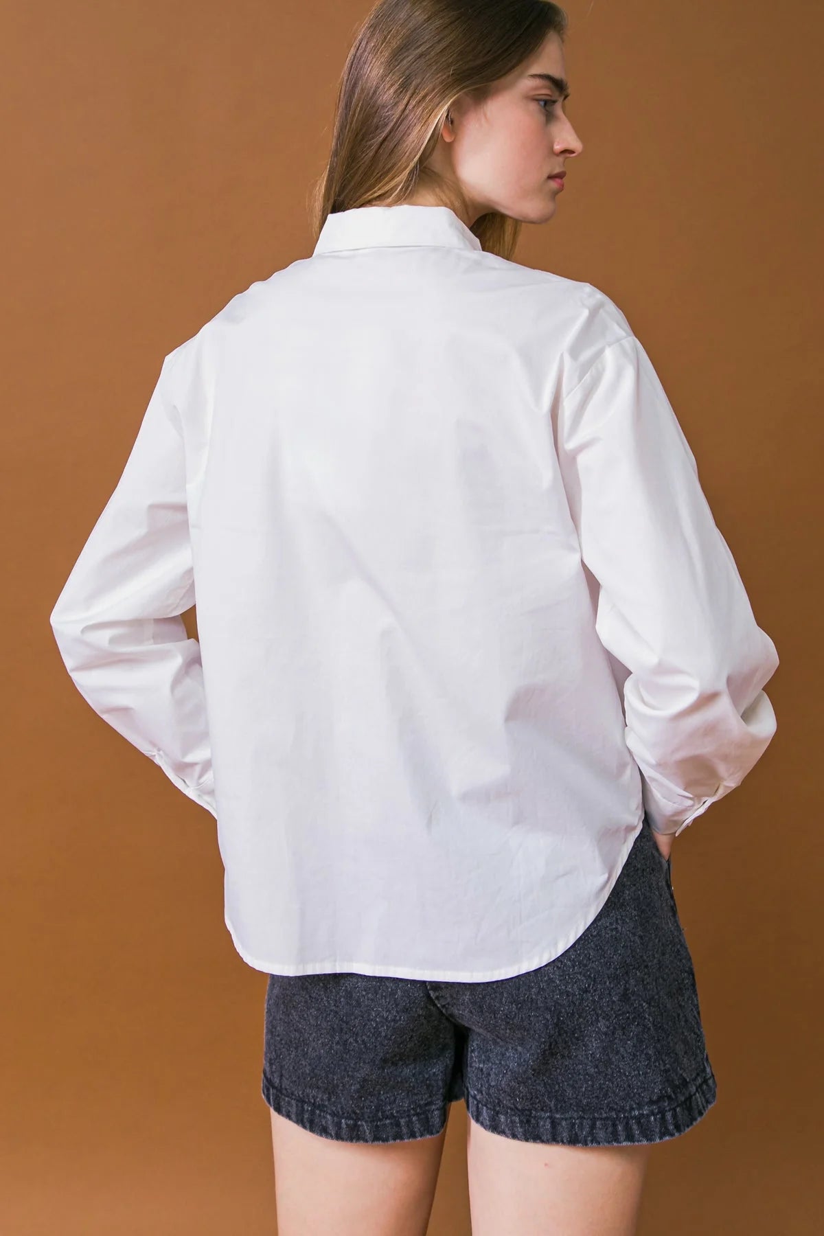 Annette Embellished Collared Button Up Poplin Shirt - White