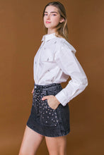 Load image into Gallery viewer, zSALE Annette Embellished Collared Button Up Poplin Shirt - White
