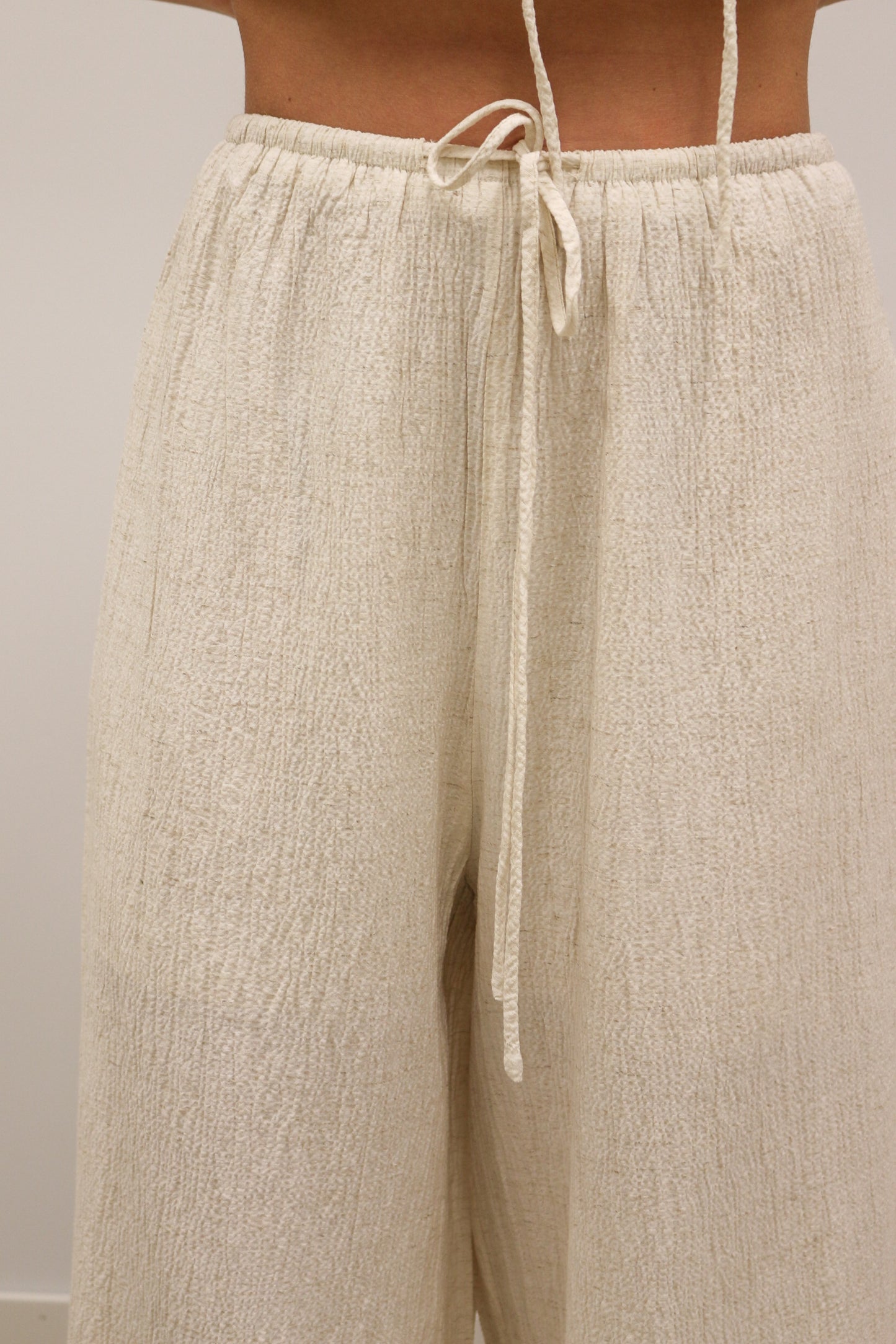 Breeze Relaxed Textured Fabric Wide Leg High Waisted Pant - Linen