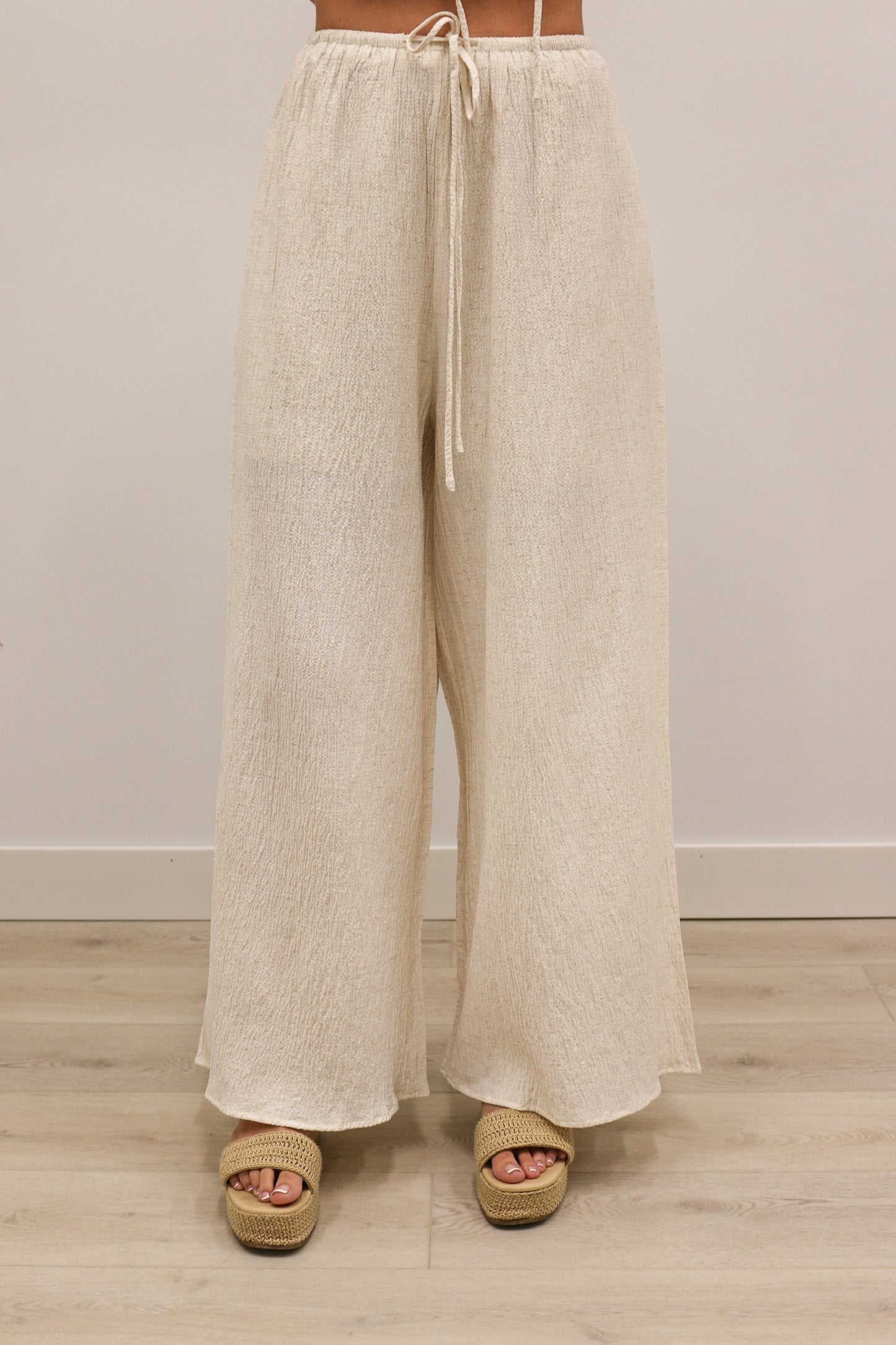 Breeze Relaxed Textured Fabric Wide Leg High Waisted Pant - Linen