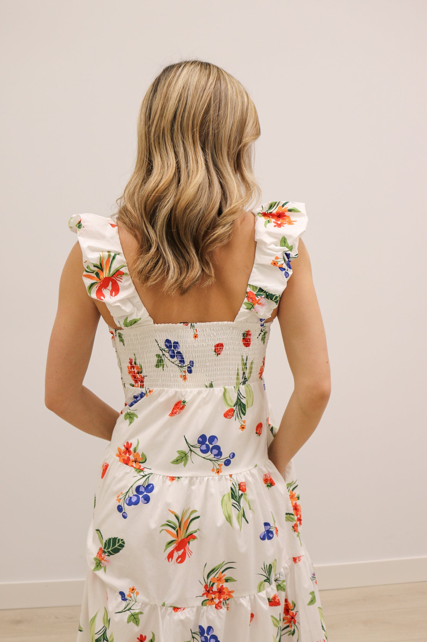 Chatham Summer Lobster Print Sleeveless Midi Dress - White Multi
