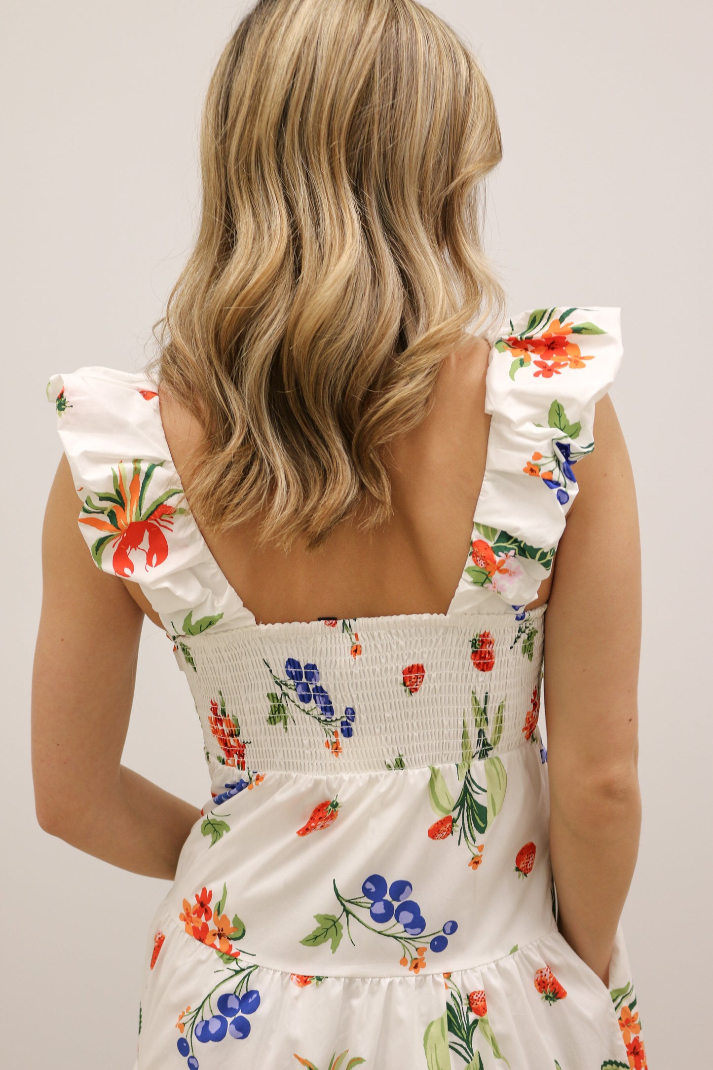 Chatham Summer Lobster Print Sleeveless Midi Dress - White Multi
