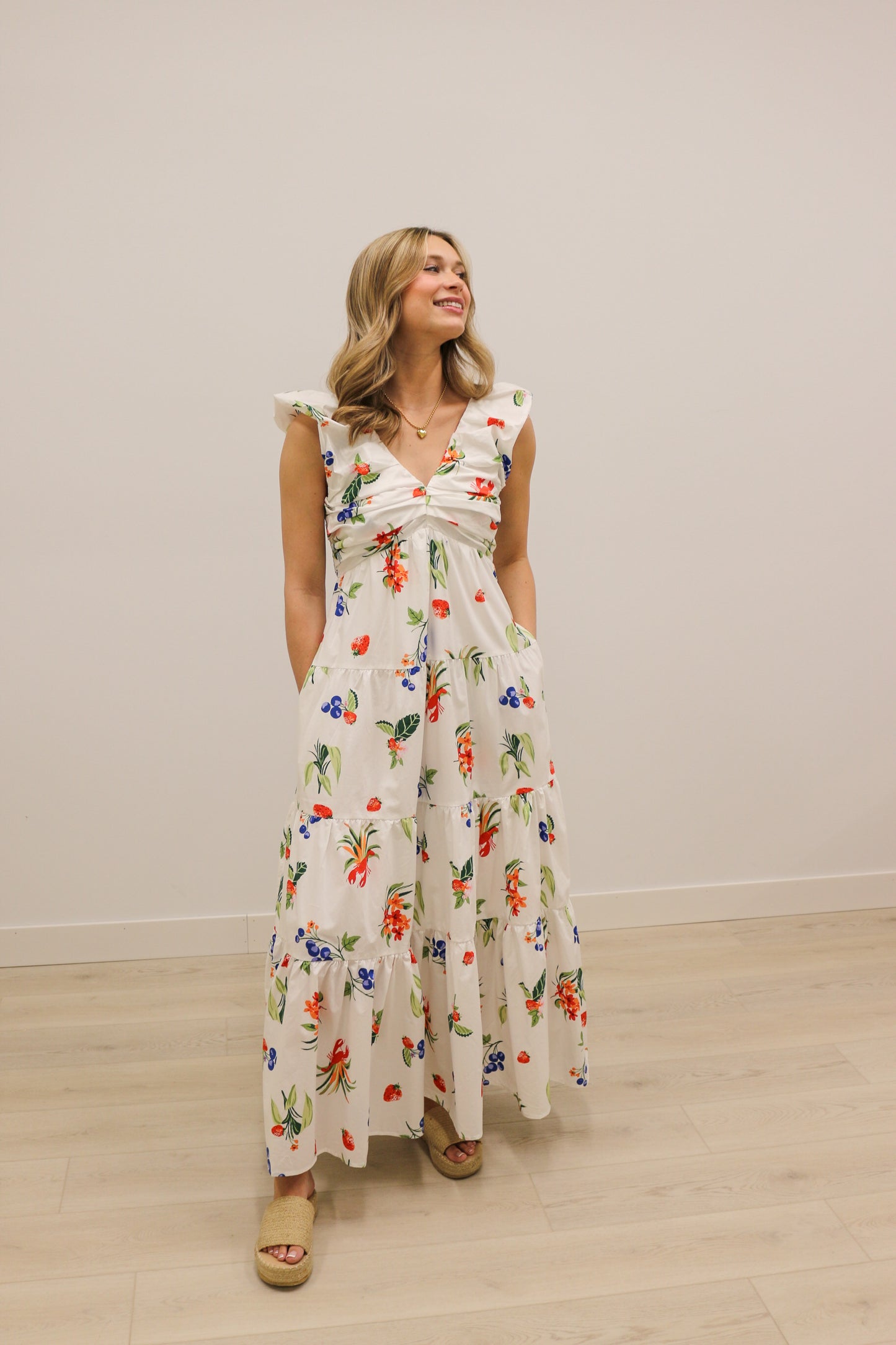 Chatham Summer Lobster Print Sleeveless Midi Dress - White Multi