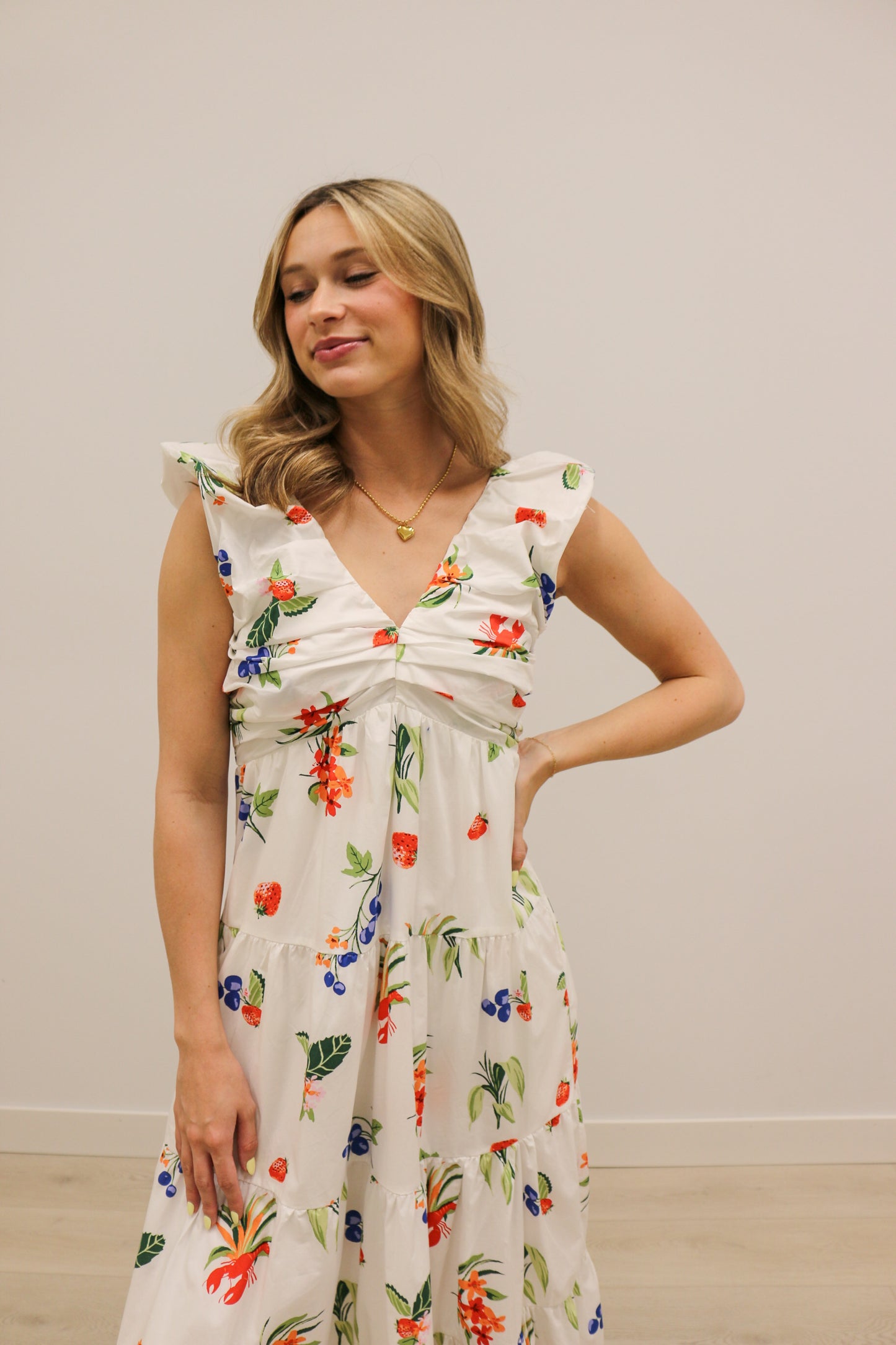 Chatham Summer Lobster Print Sleeveless Midi Dress - White Multi