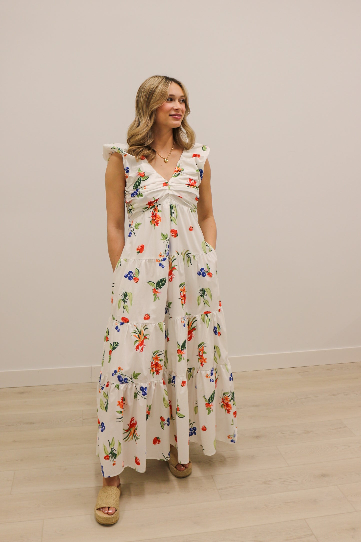 Chatham Summer Lobster Print Sleeveless Midi Dress - White Multi