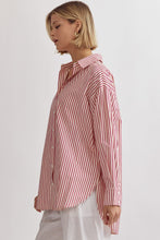Load image into Gallery viewer, Dianna Classic Stripe Long Sleeve Collared Button Up Blouse - Pink

