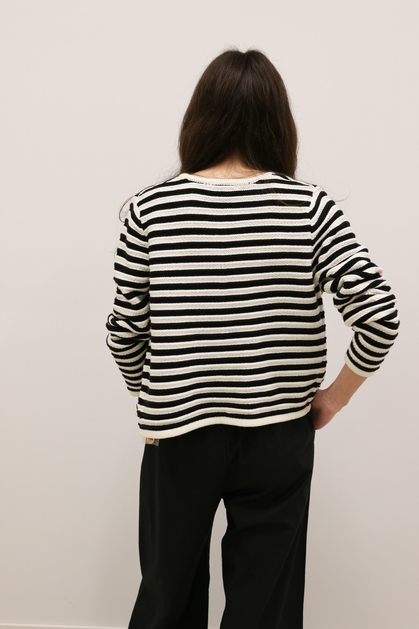 Classic Stripe Long Sleeve Button Front Cardigan - Black Multi