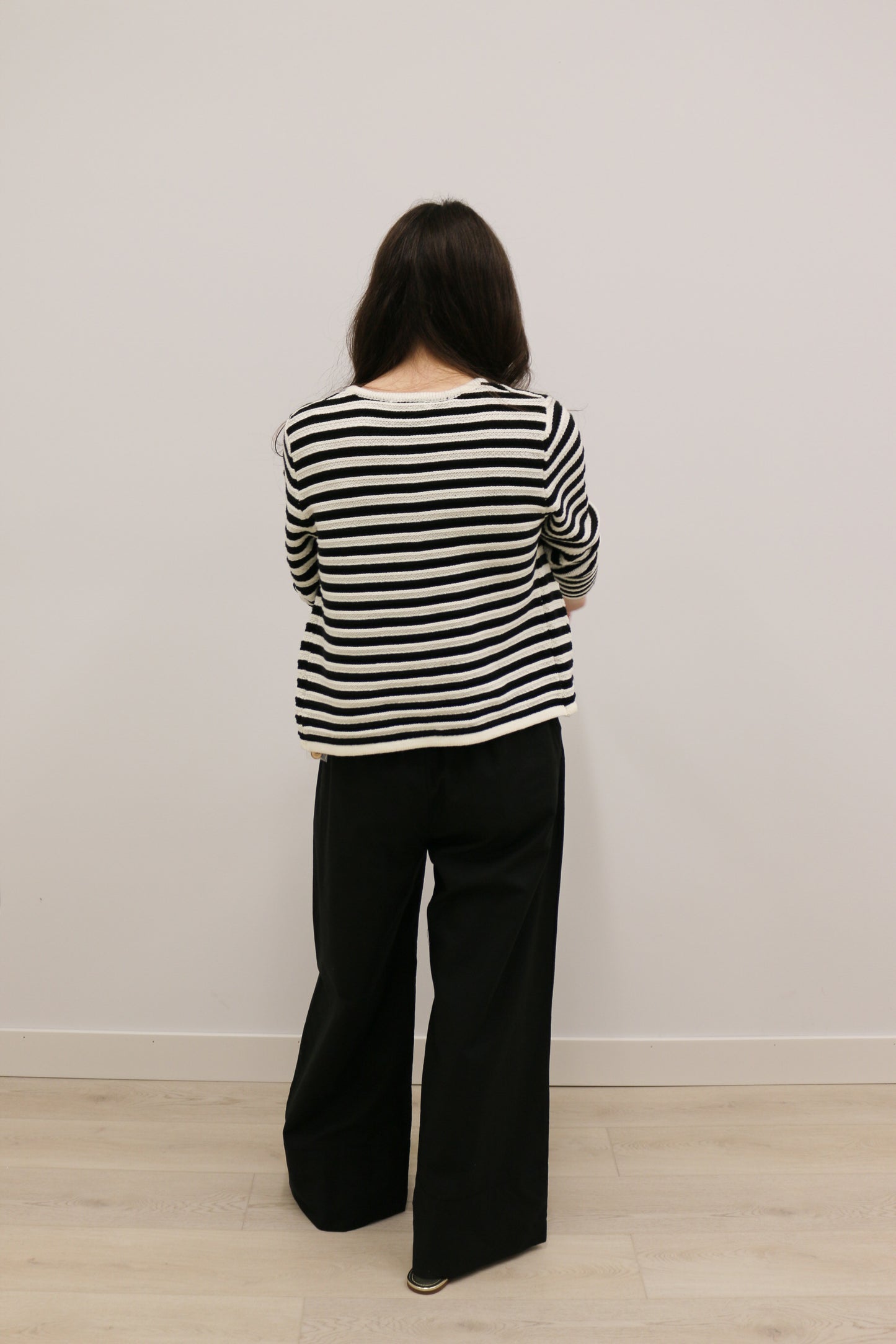 Classic Stripe Long Sleeve Button Front Cardigan - Black Multi