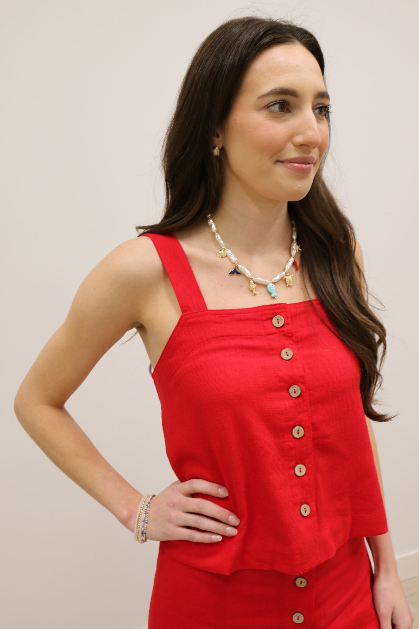 Westerly Linen Blend Tank and Midi Skirt Set - Red