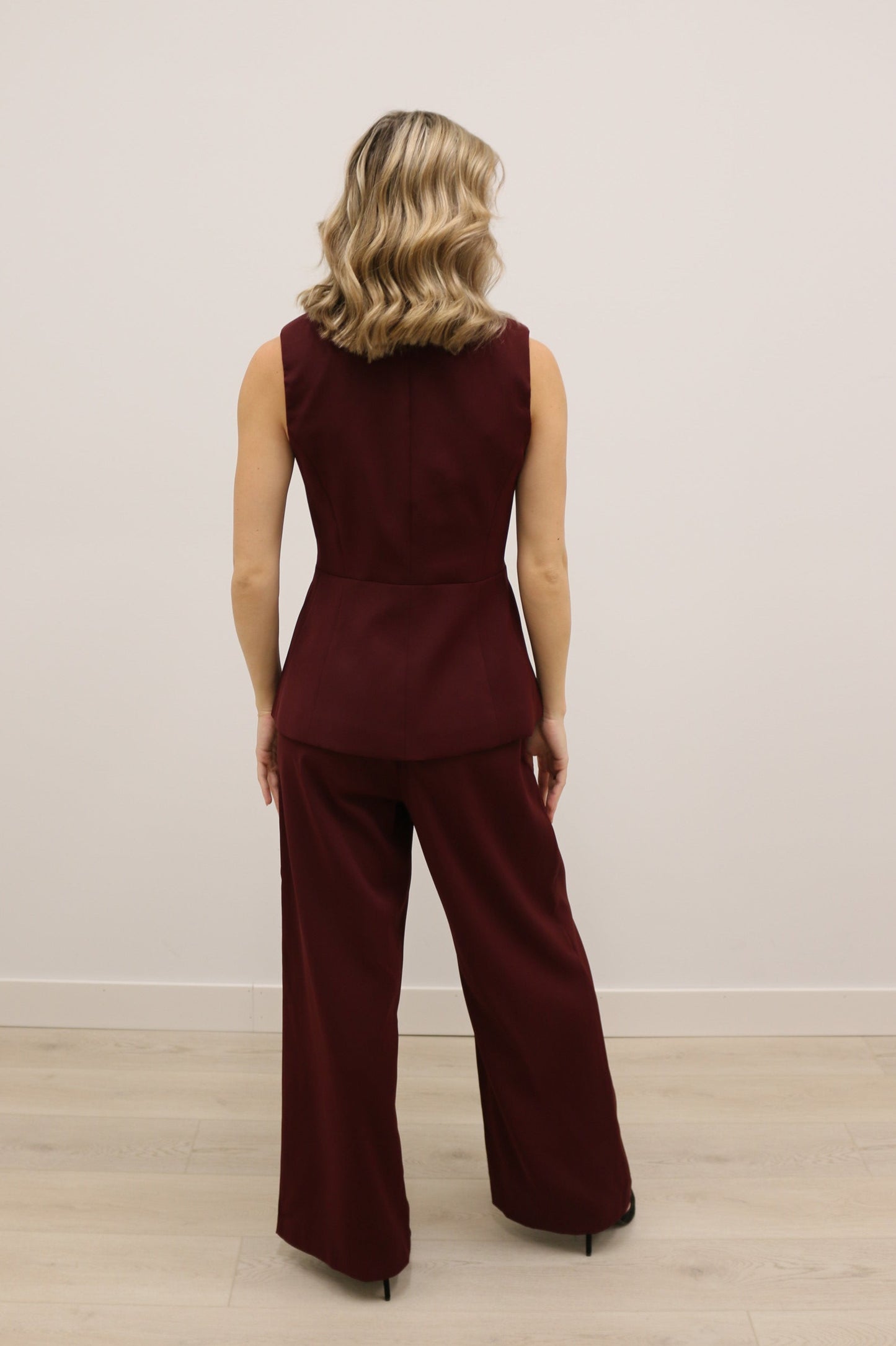 Aidette High Waisted Relaxed Fit Trouser Pant - Burgundy