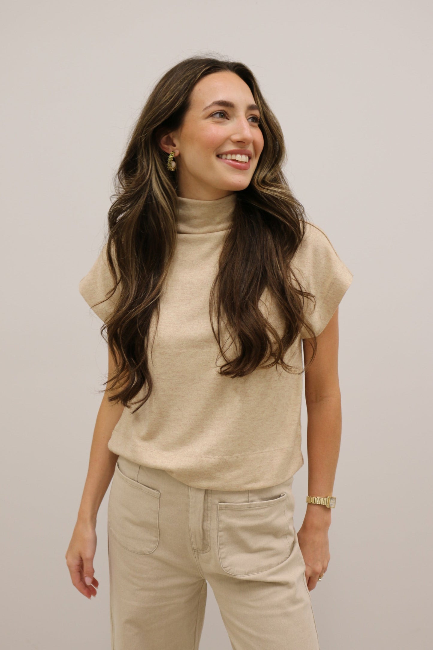 Beckett Mock Neck Short Sleeve Knit Pullover - Oatmeal