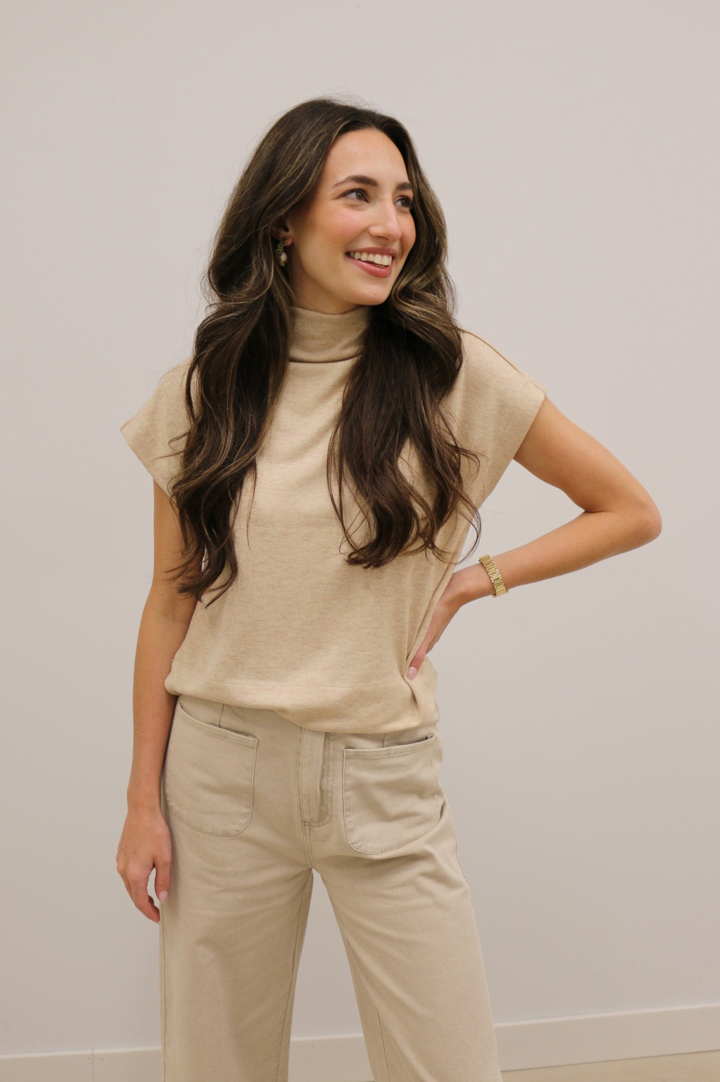 Beckett Mock Neck Short Sleeve Knit Pullover - Oatmeal