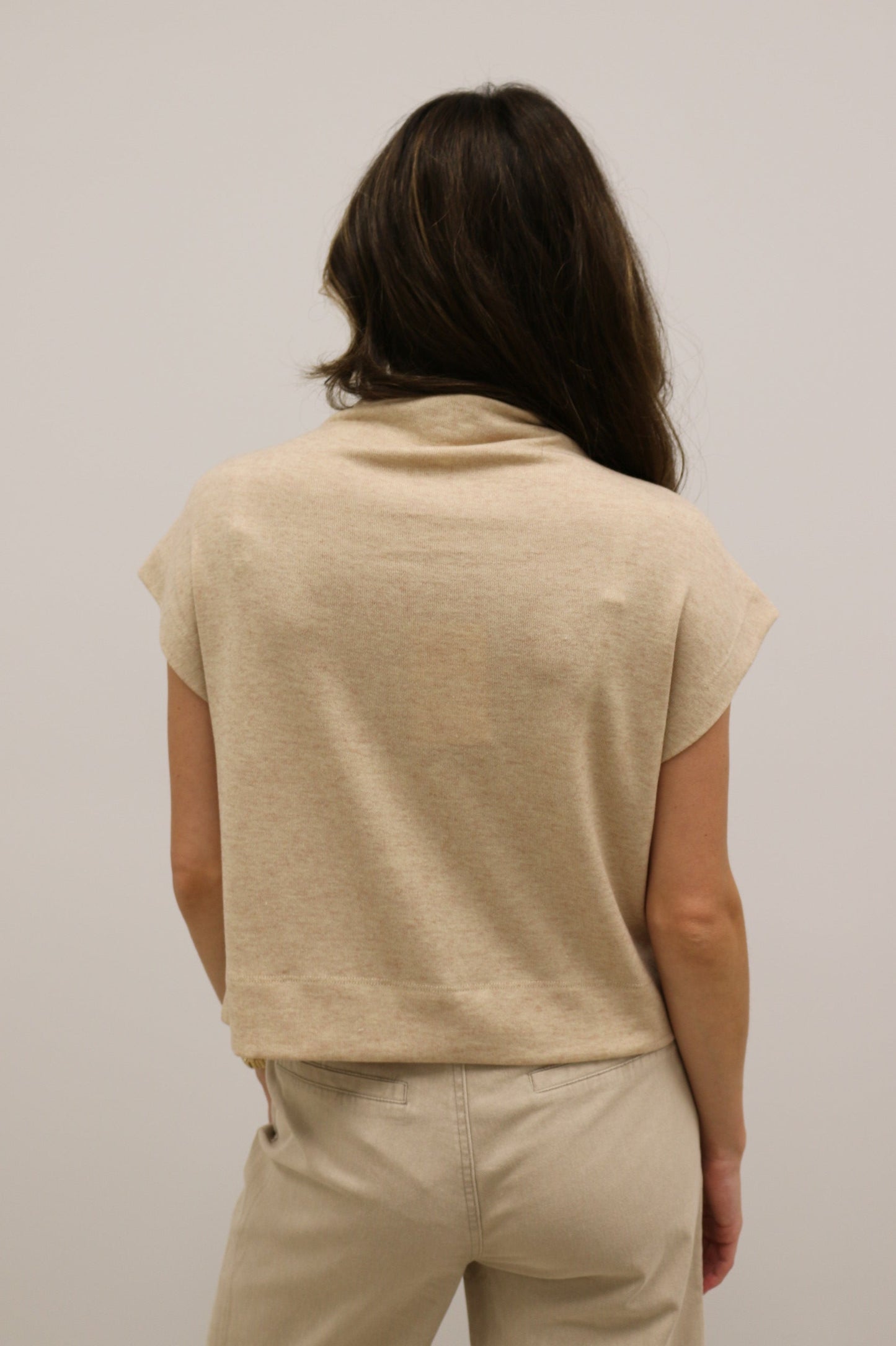 Beckett Curve Mock Neck Short Sleeve Knit Pullover - Oatmeal