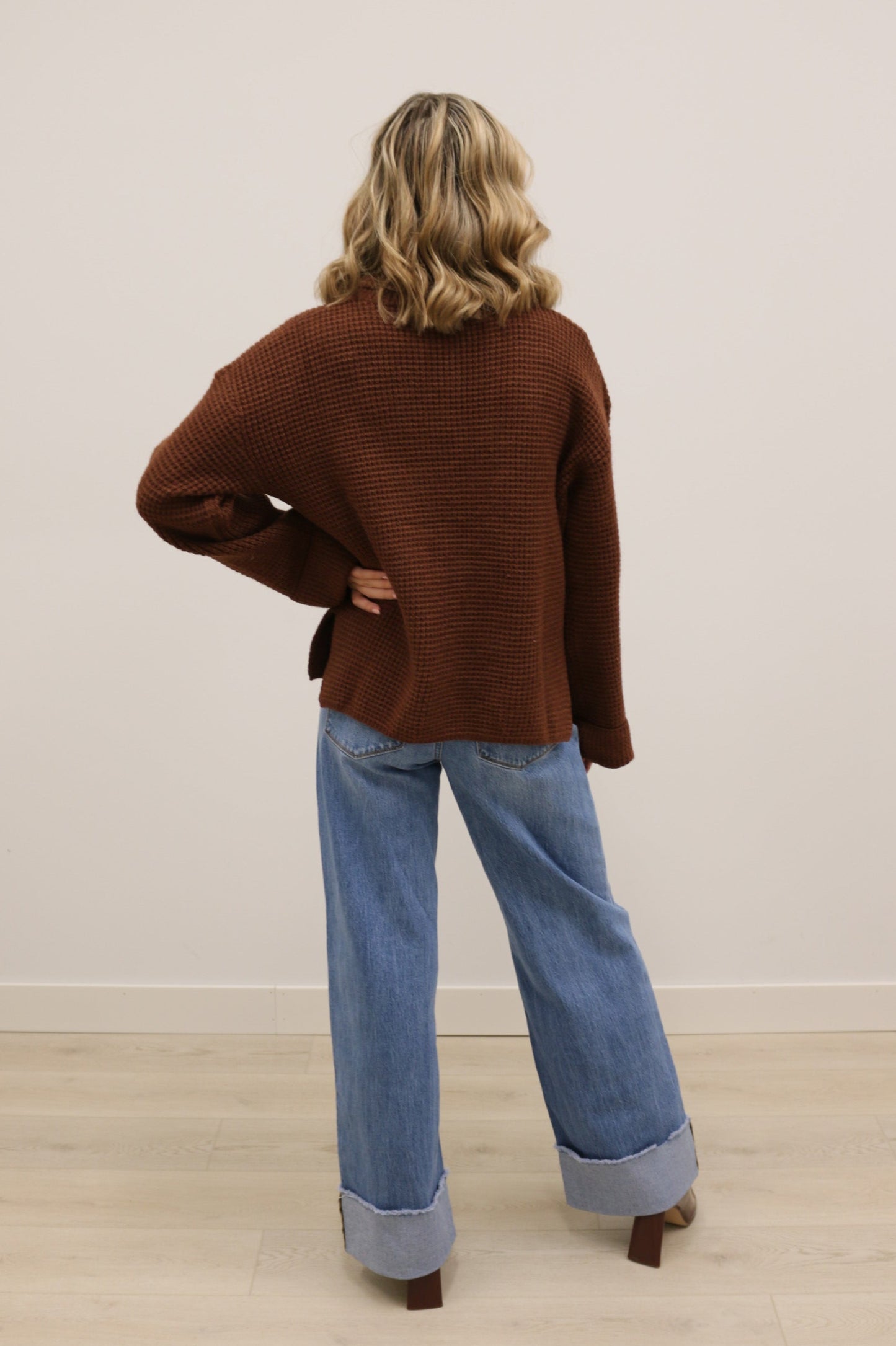 Clara Long Sleeve Chunky Knit Turtleneck Sweater - Chocolate Brown