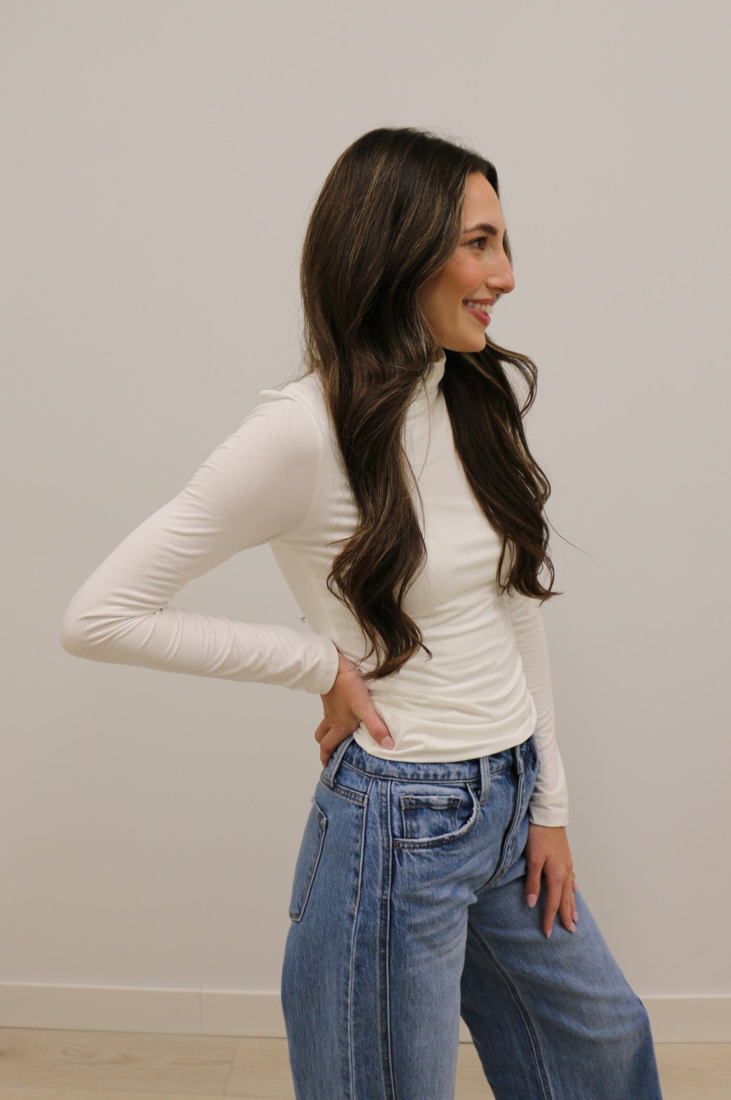 Final Touch Double Layer Turtleneck Long Sleeve Knit Top - Ivory Cream