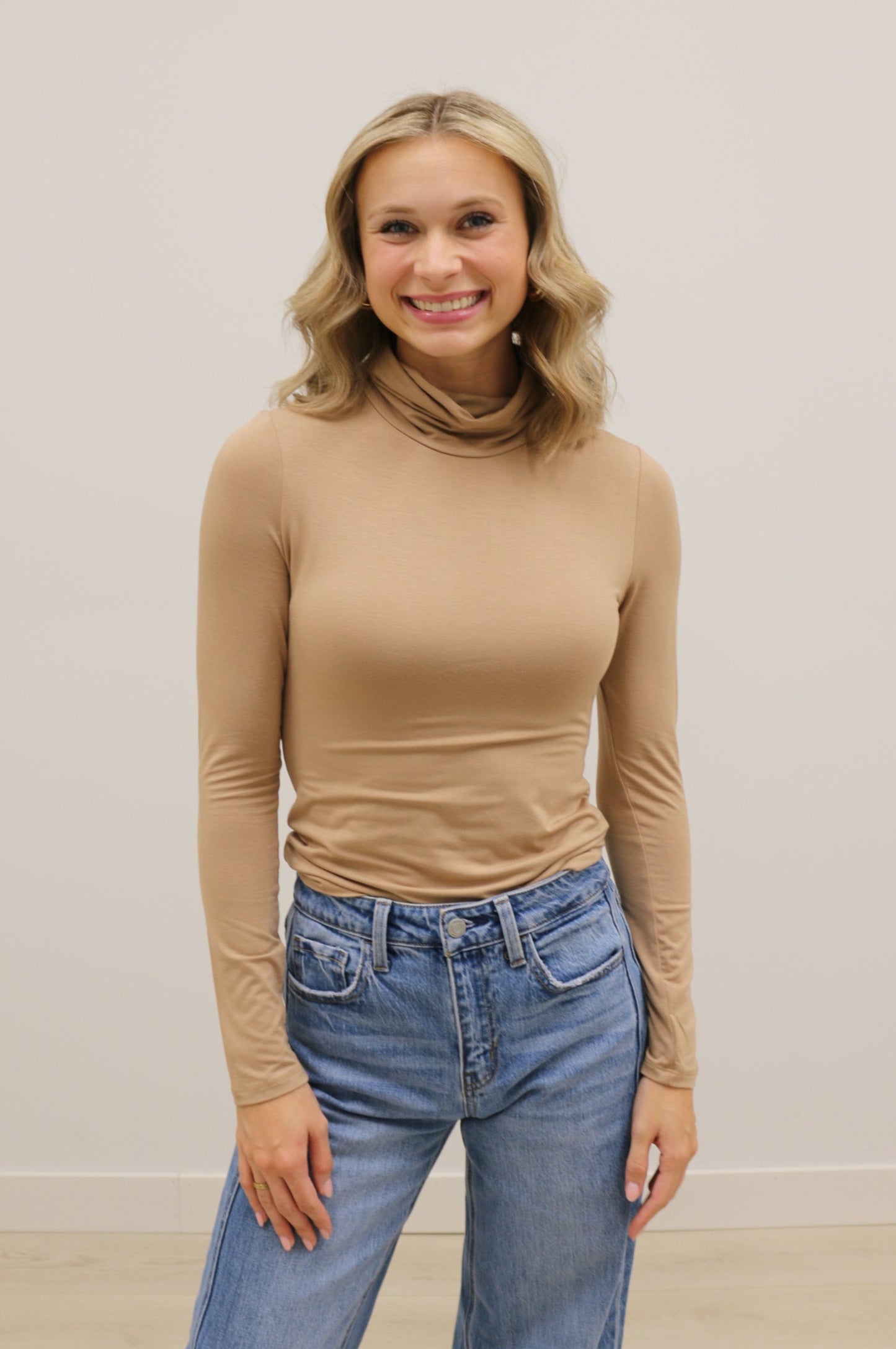 Final Touch Double Layer Turtleneck Long Sleeve Knit Top - New Taupe