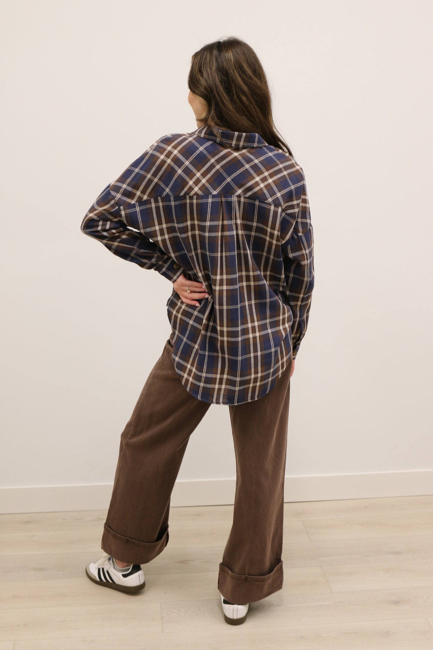 Nataline High Waisted Casual Wide Leg Cuffed Pant - Brown