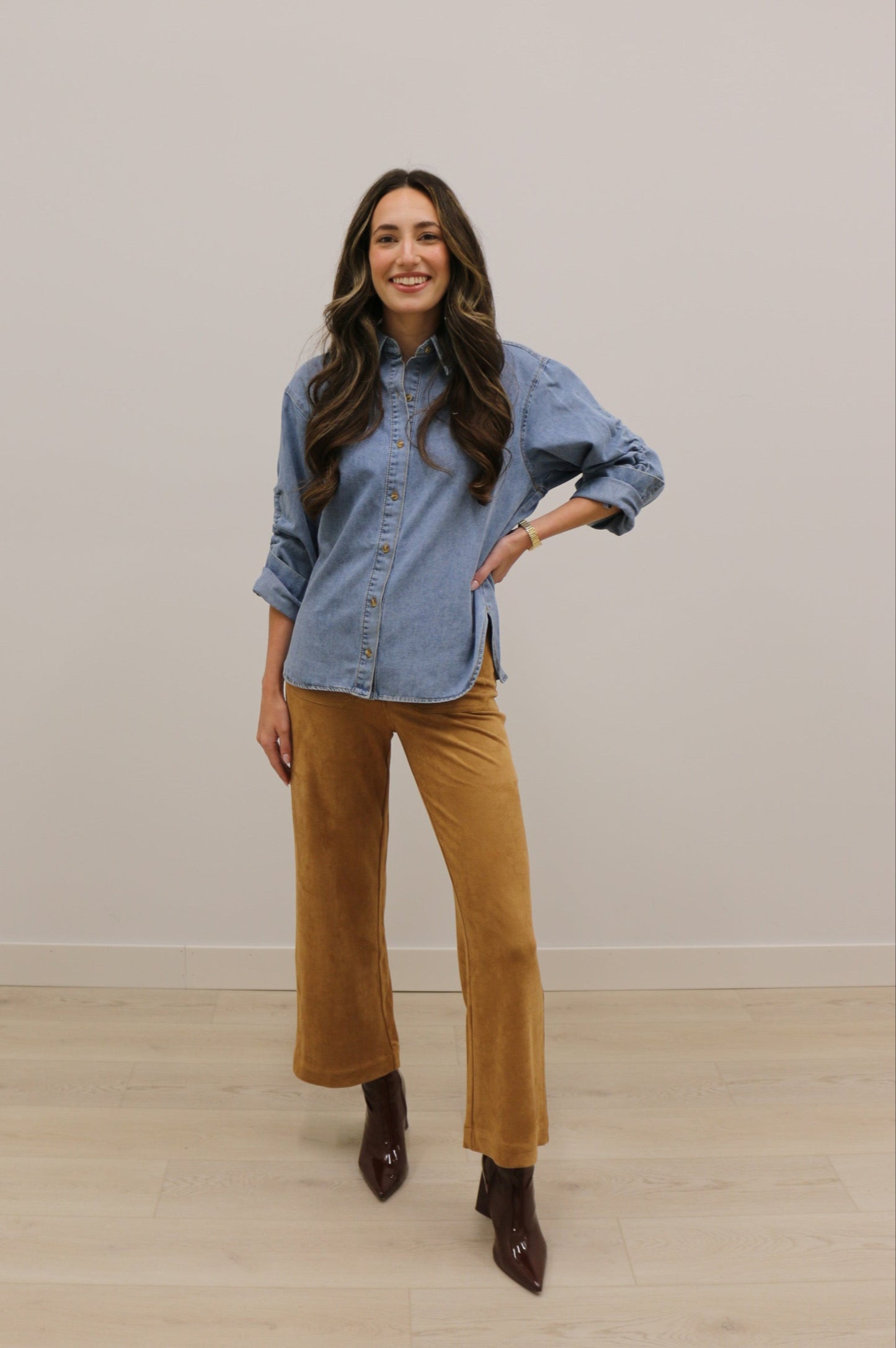 Lana Suede High Waisted Wide Leg Pants - Camel Brown