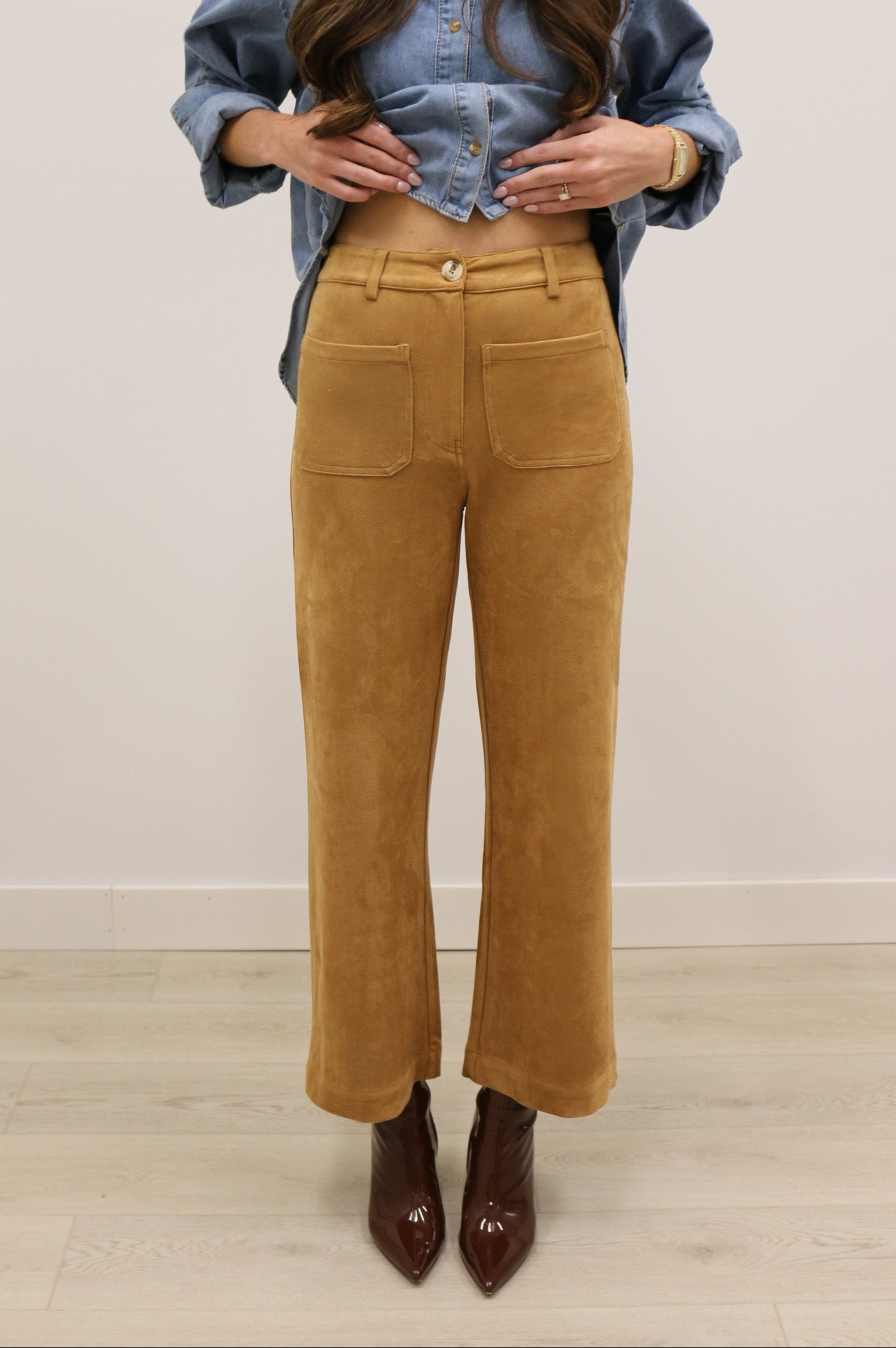 Lana Suede High Waisted Wide Leg Pants - Camel Brown