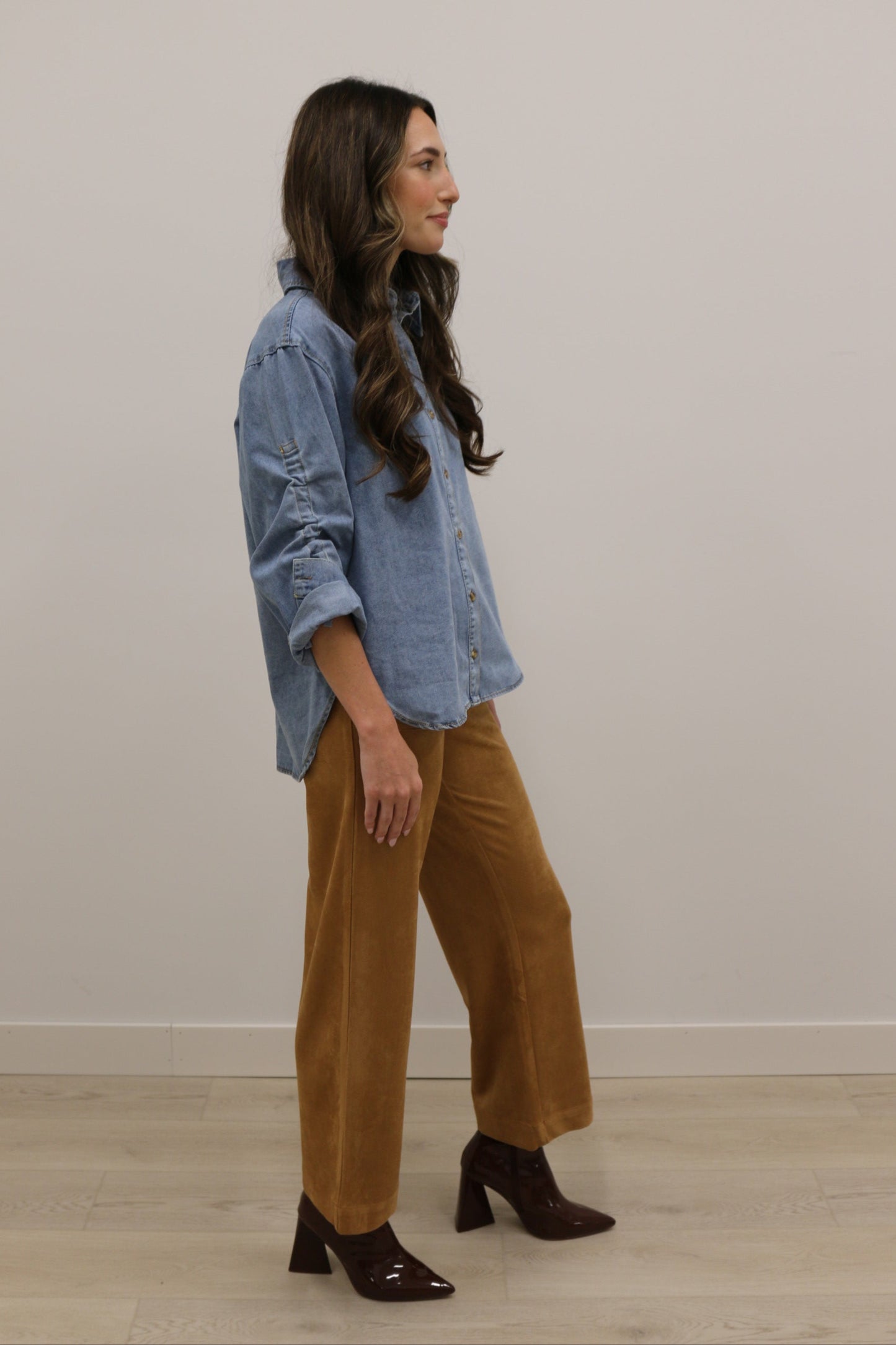 Lana Suede High Waisted Wide Leg Pants - Camel Brown