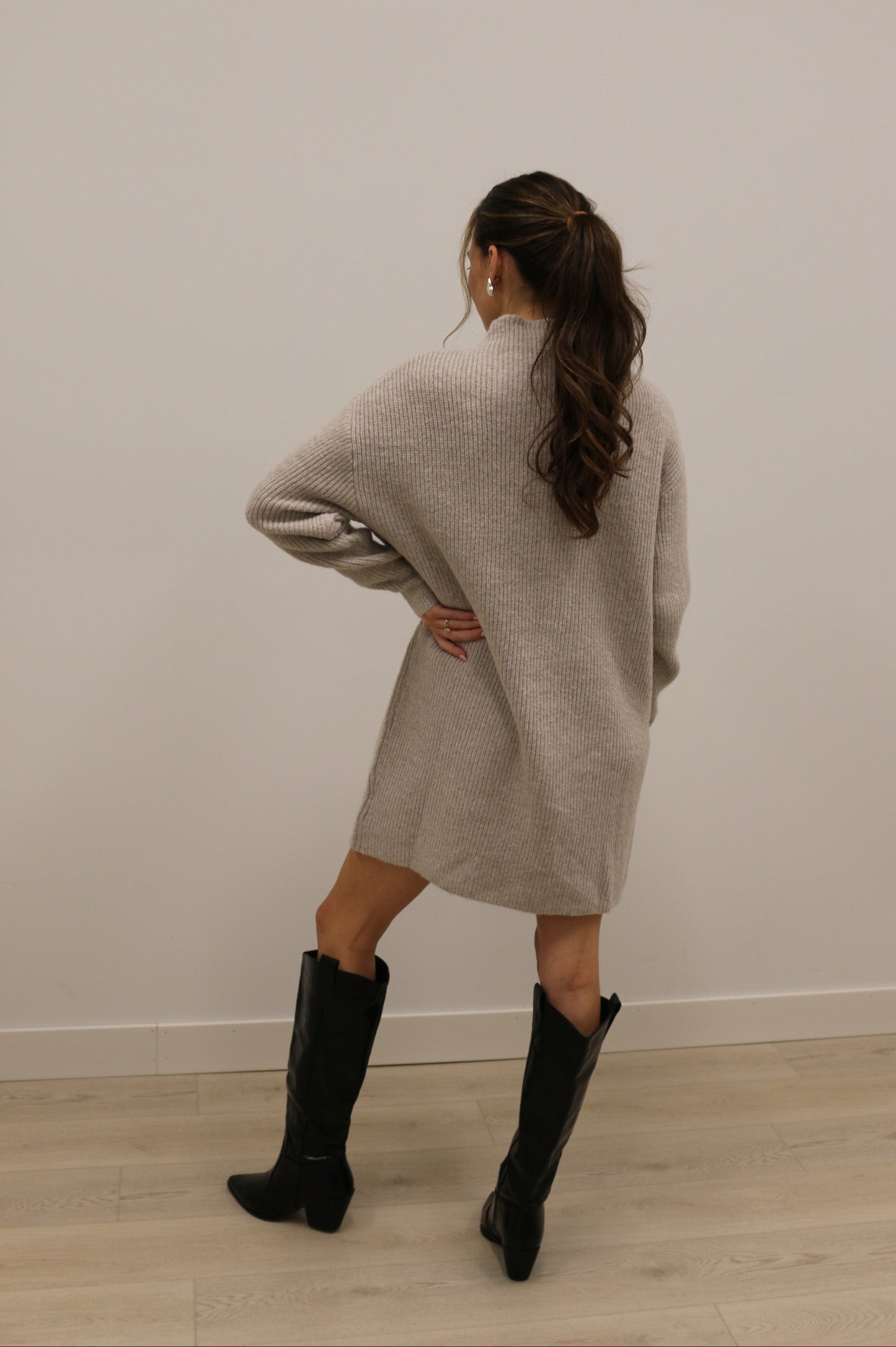 Taylor Long Sleeve Oversized Chunky Sweater Mini Dress - Light Gray