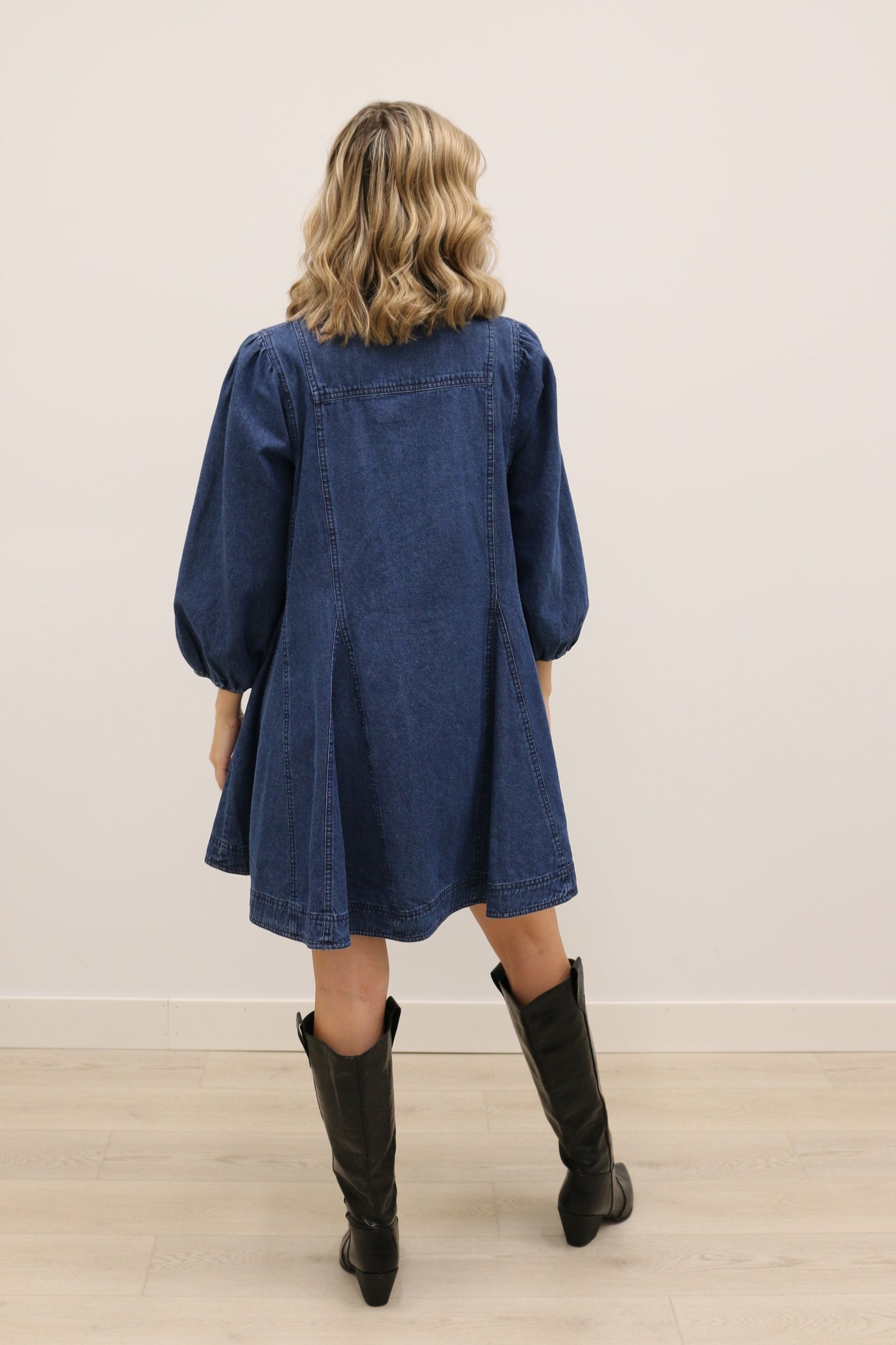 Jemma Long Sleeve Button Front Denim Mini Dress - Dark Denim