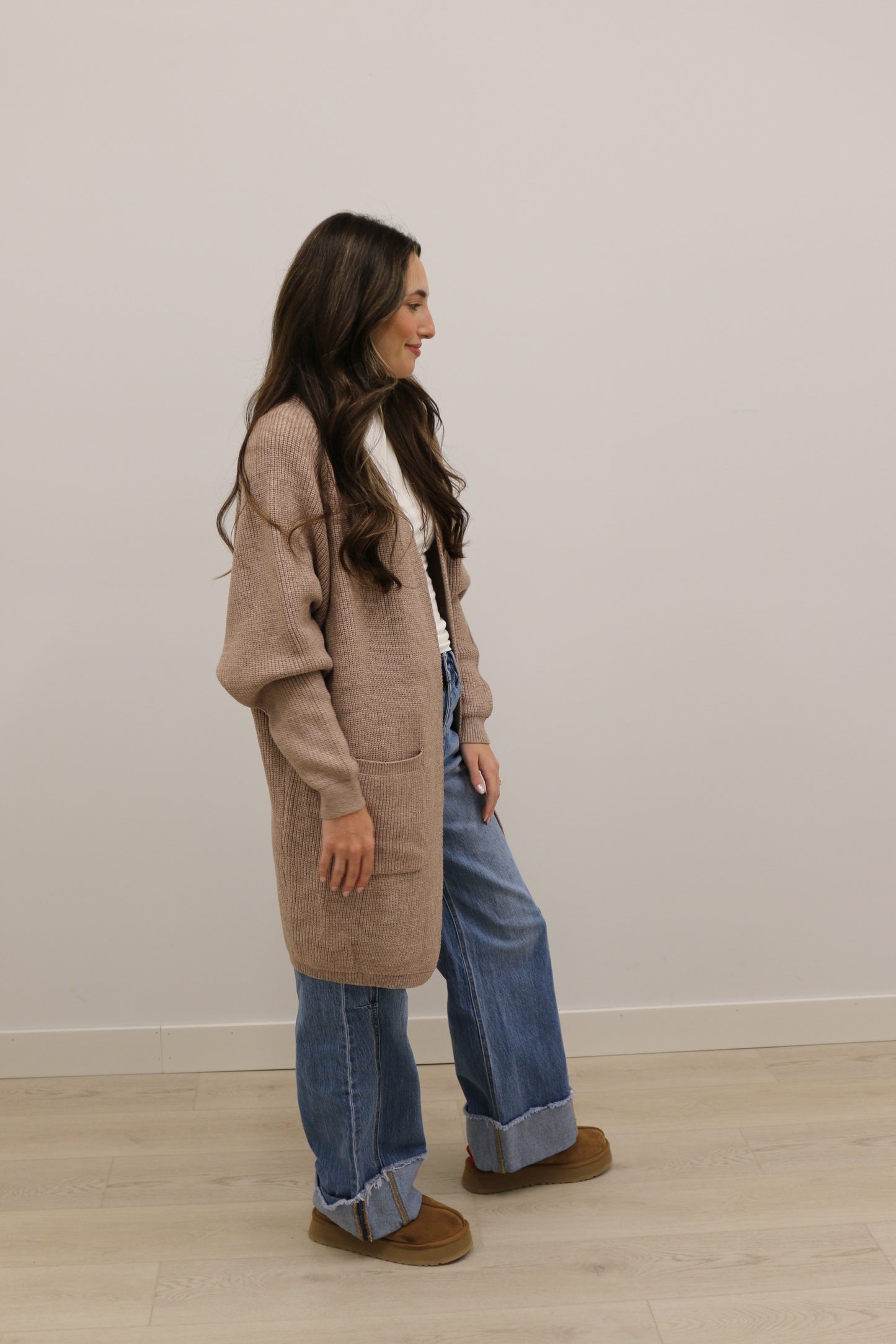 Charlie Oversized Long Sleeve Cocoon Knit Cardigan - Latte