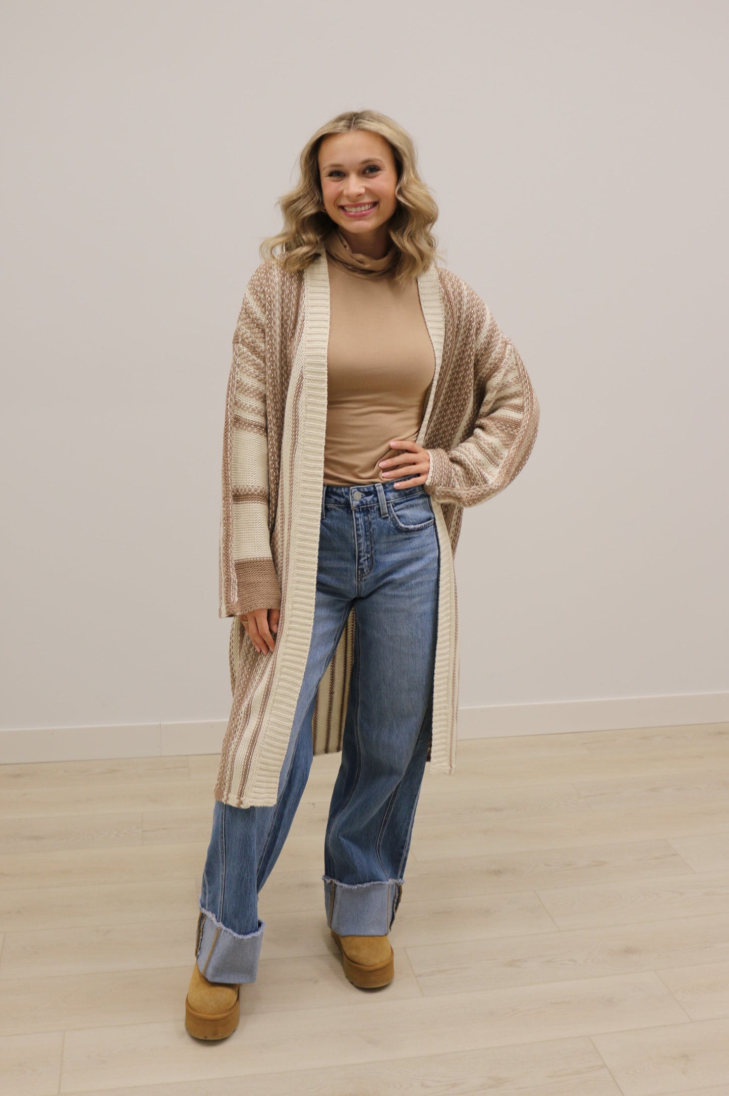 Morgan Long Sleeve Open Front Maxi Cardigan - Mocha