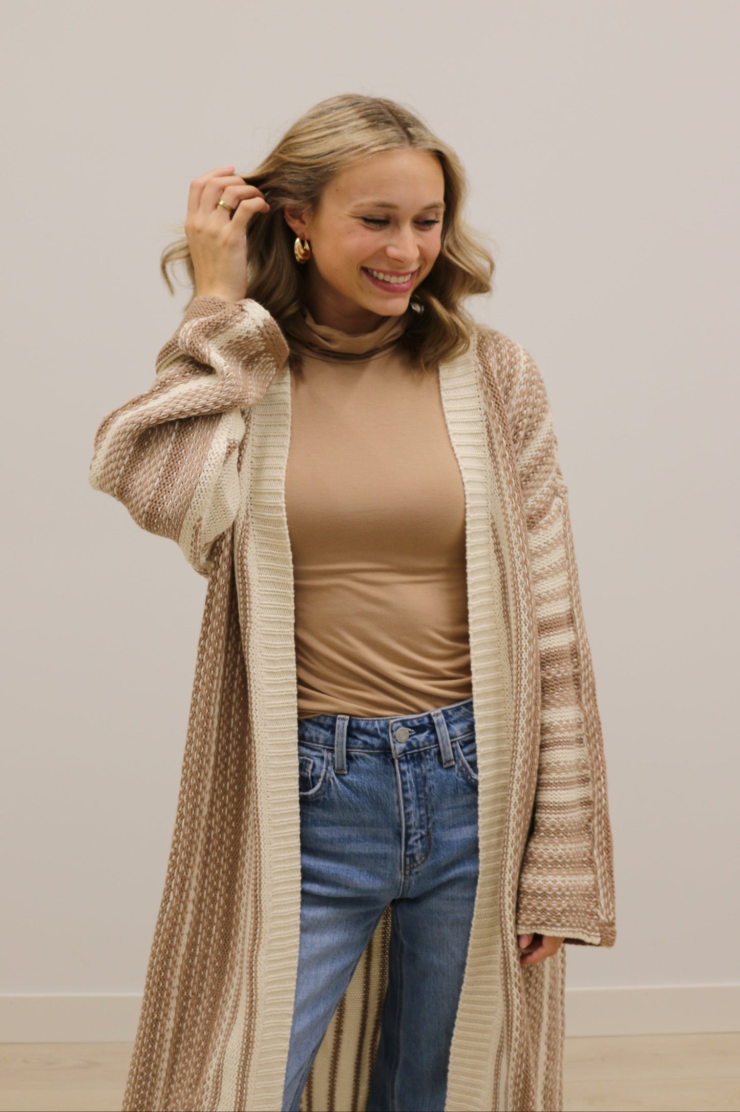 Morgan Long Sleeve Open Front Maxi Cardigan - Mocha