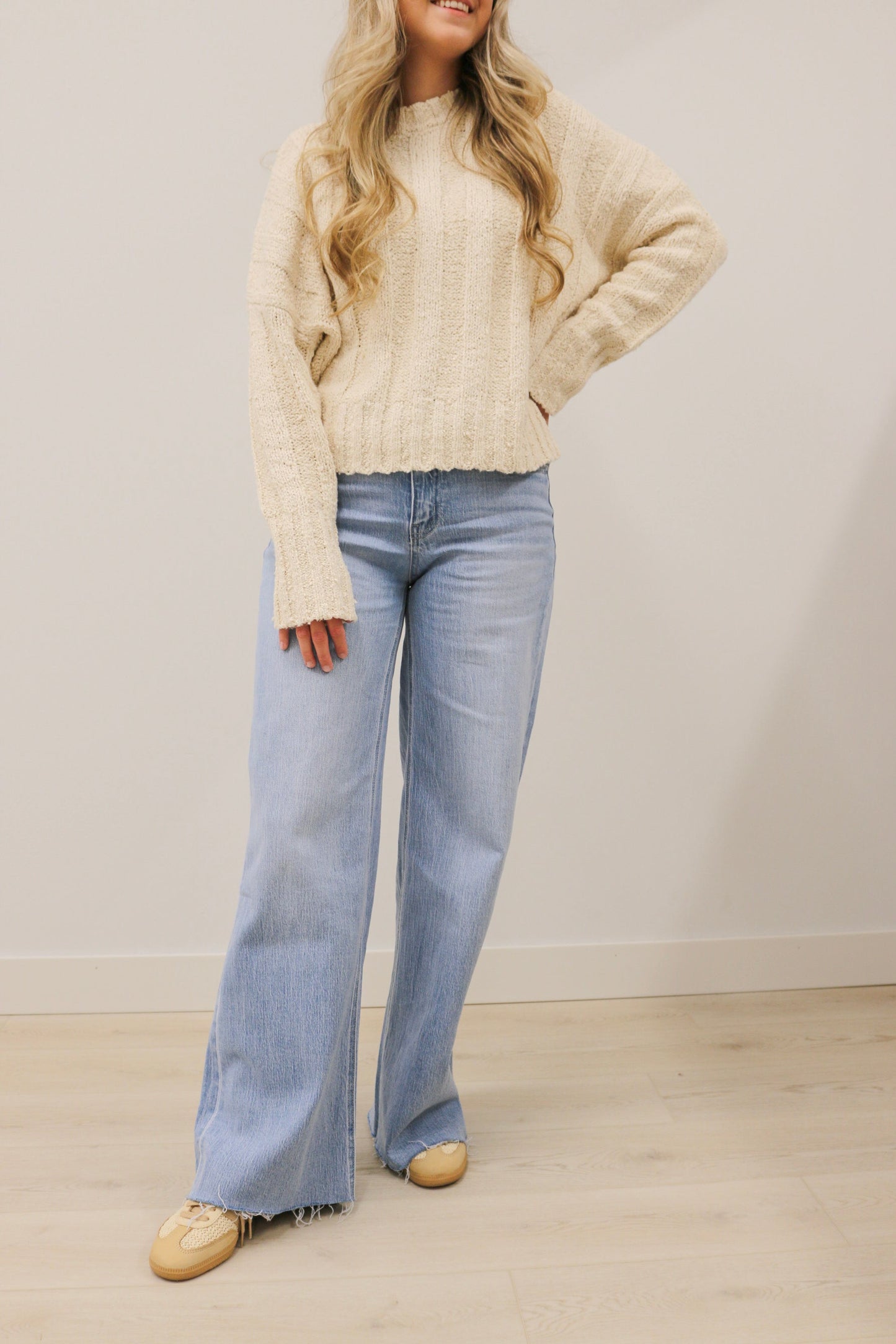 Olivia High Rise Wide Leg Comfort Stretch Raw Hem Denim by Vervet - Poprock