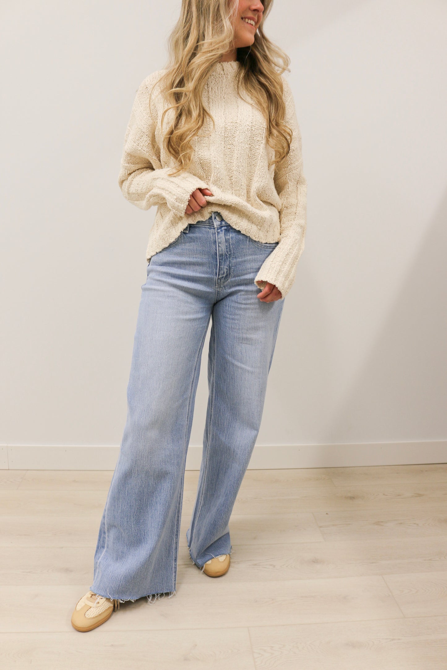 Olivia High Rise Wide Leg Comfort Stretch Raw Hem Denim by Vervet - Poprock