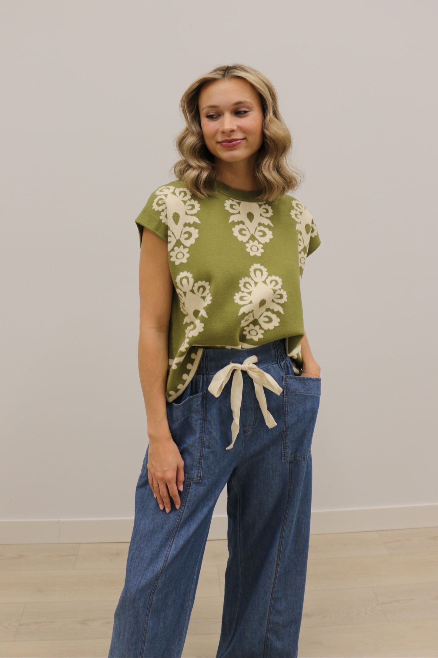 Penlee Heritage Print Sleeveless Knit Pullover - Olive Green