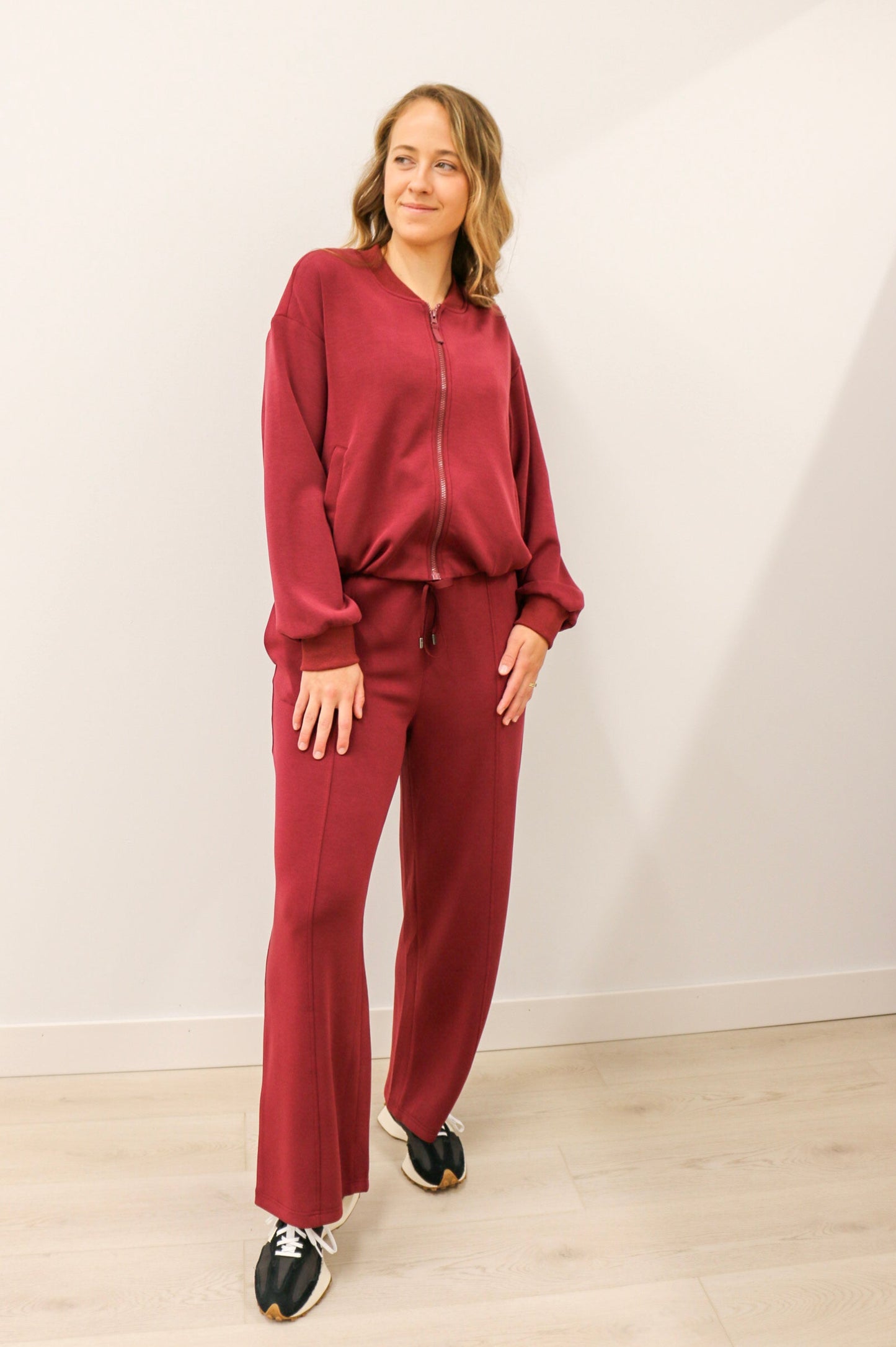 Soft Modal Athleisure Wide Leg Drawstring Pant - Burgundy