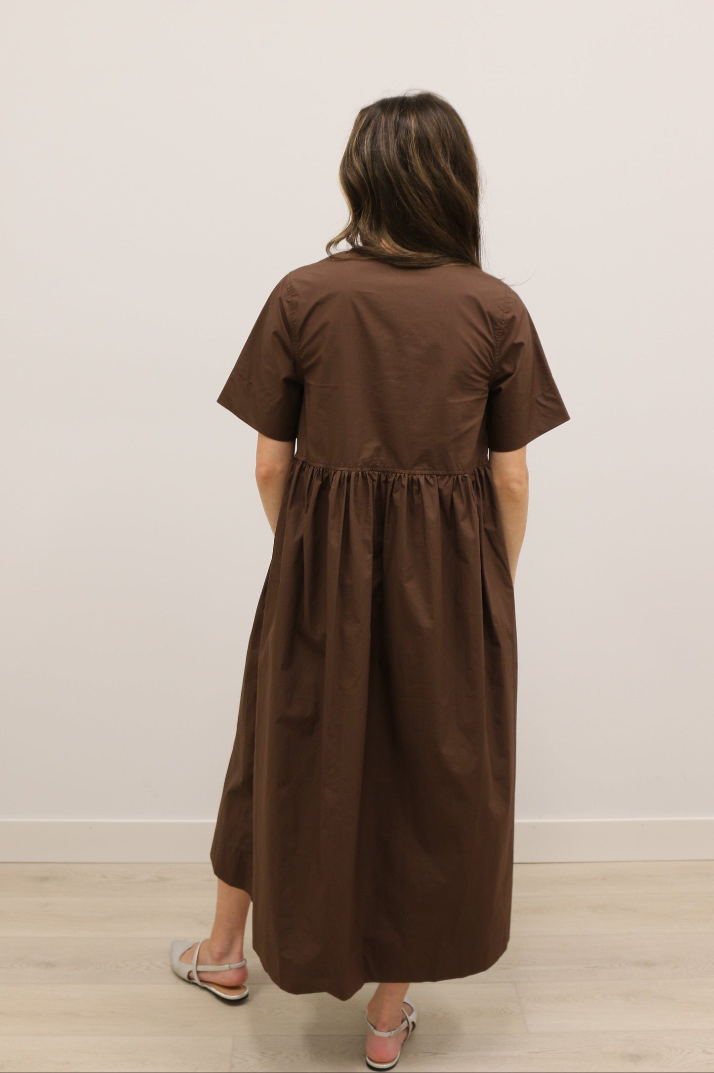 Stella Bow Front Relaxed Fit Midi Dress - Chocolate Brown