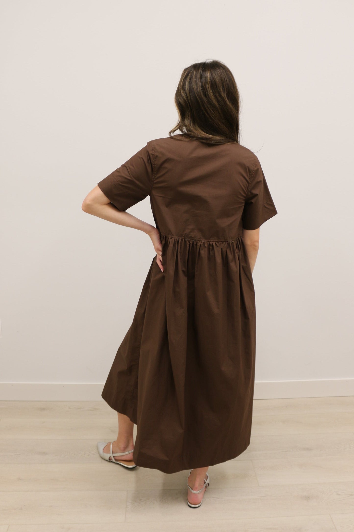 Stella Bow Front Relaxed Fit Midi Dress - Chocolate Brown
