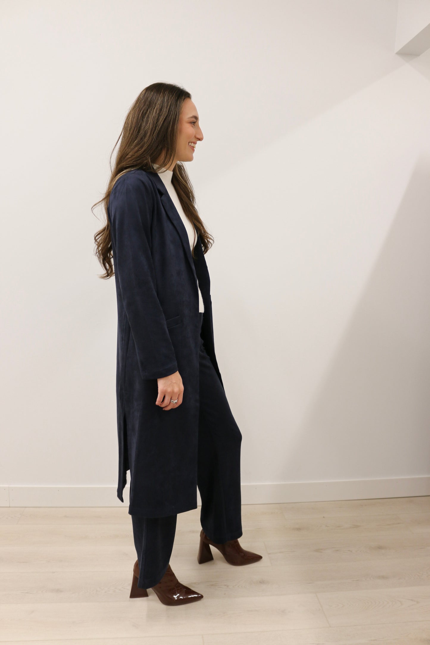 Lana Suede High Waisted Wide Leg Pants - Deep Navy
