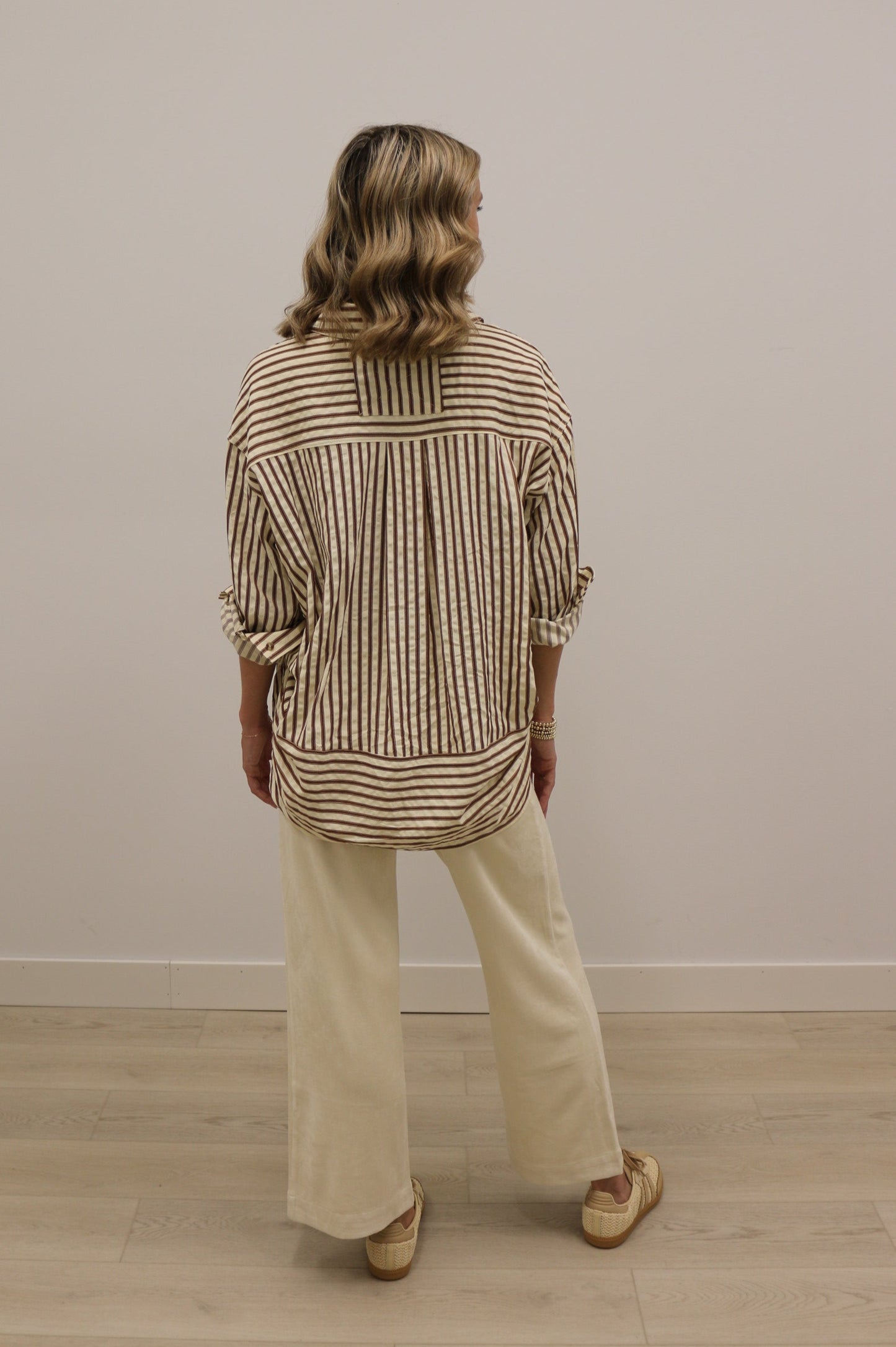 Sutton Textured Stripe Collared Long Sleeve Button Down - Camel Brown
