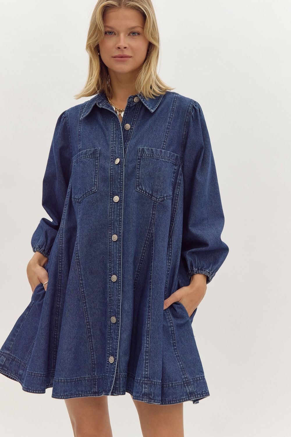 Button down denim mini dress clearance
