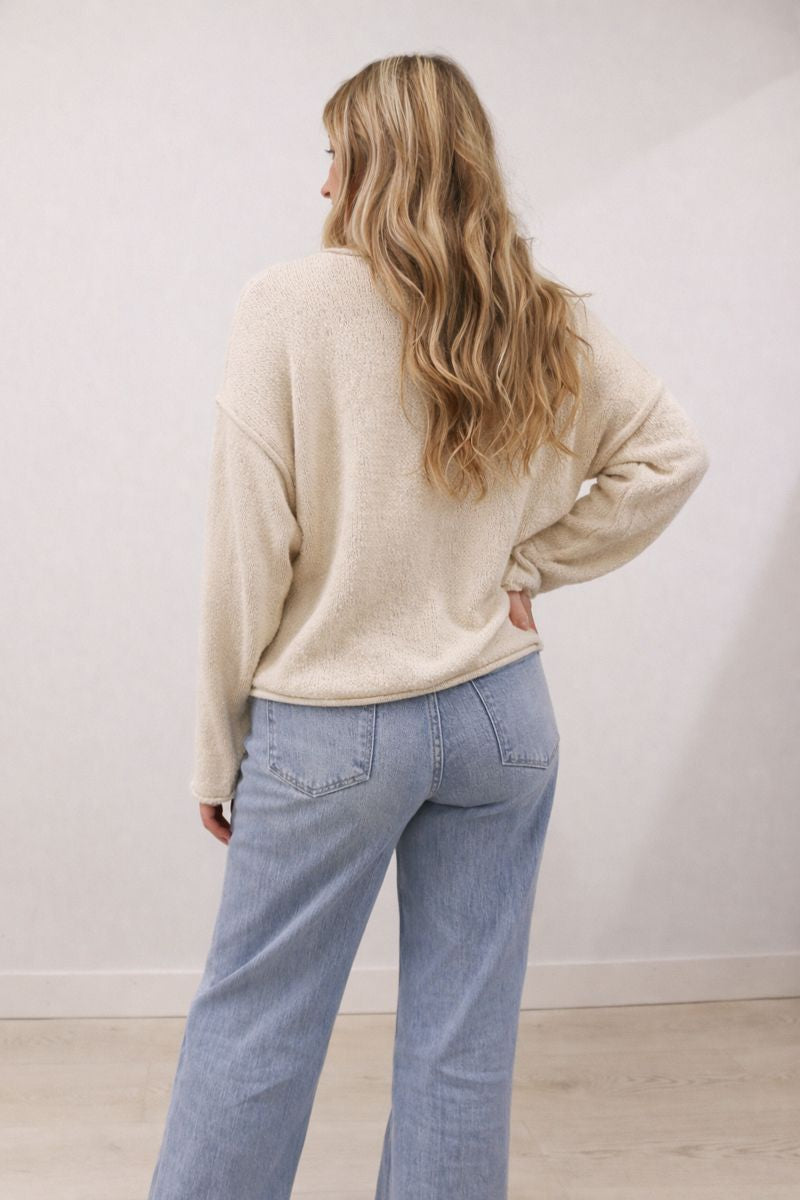 Karla Long Sleeve Oversized Knit Sweater Pullover - Natural