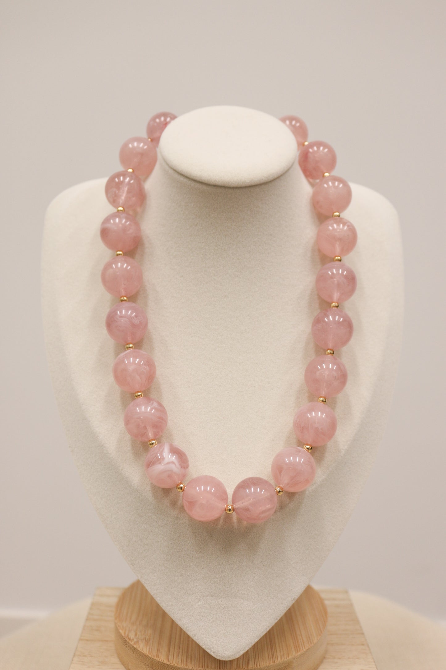 Lolita Beaded Natural Stone Statement Necklace - Light Pink