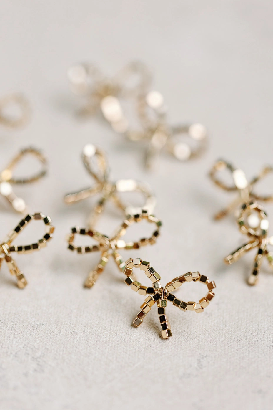 Bow Mini Seed Bead Gold Statement Earrings
