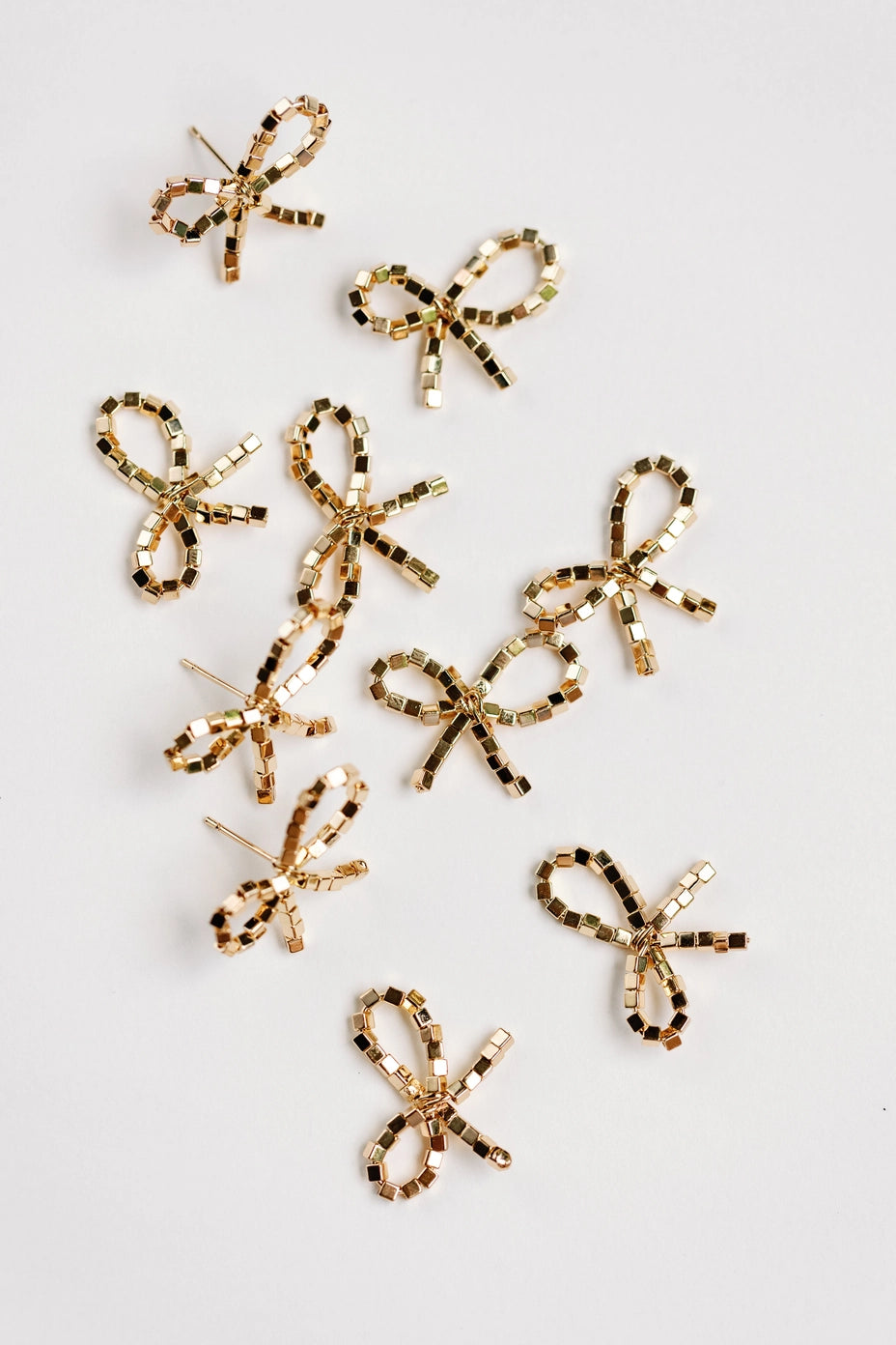Bow Mini Seed Bead Gold Statement Earrings