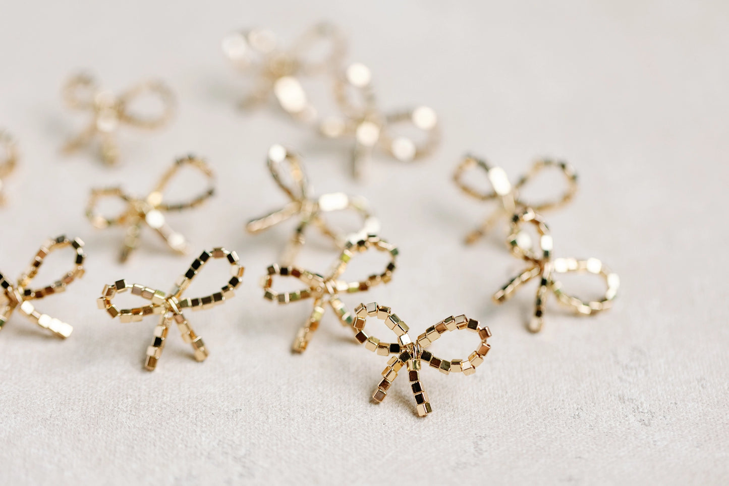 Bow Mini Seed Bead Gold Statement Earrings