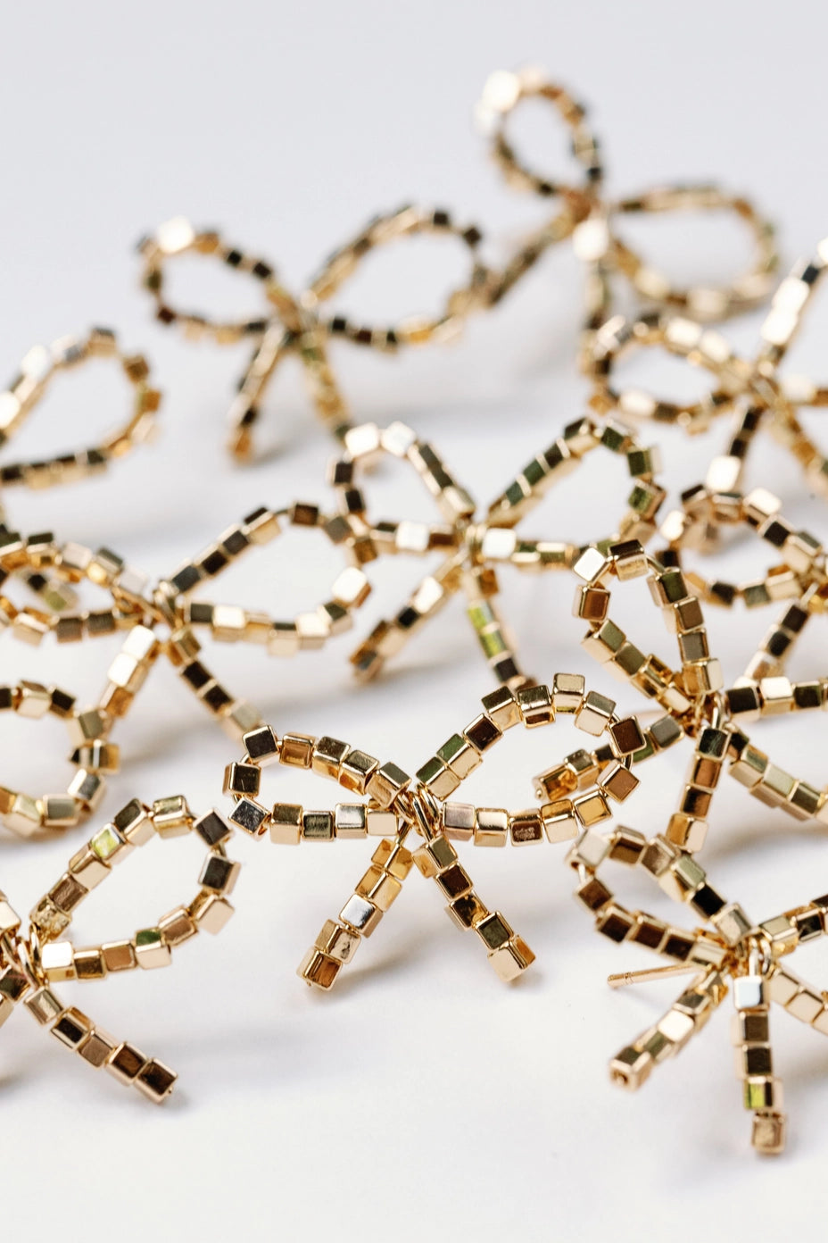 Bow Mini Seed Bead Gold Statement Earrings